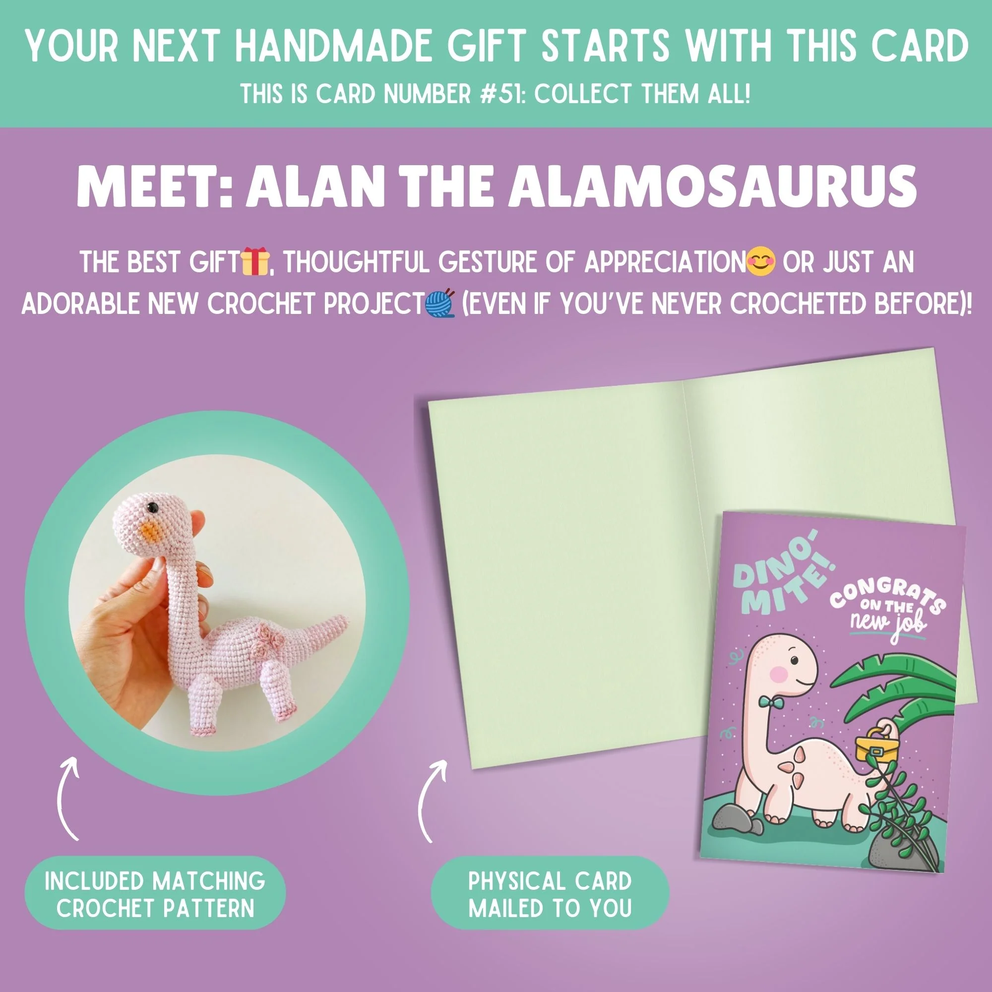Alamosaurus Crochet Pattern & Matching Card: "Congratulations" - Image 2