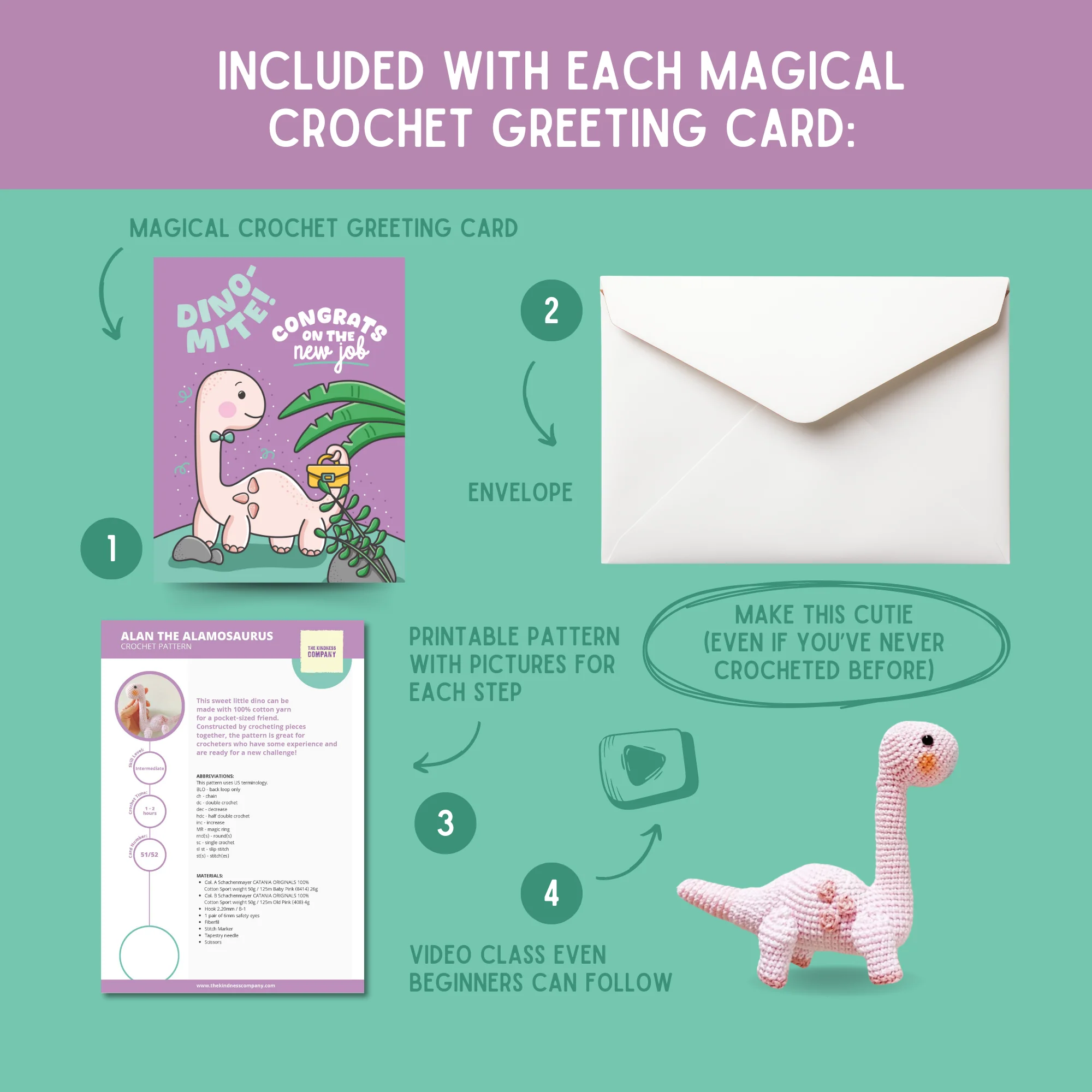 Alamosaurus Crochet Pattern & Matching Card: "Congratulations" - Image 3
