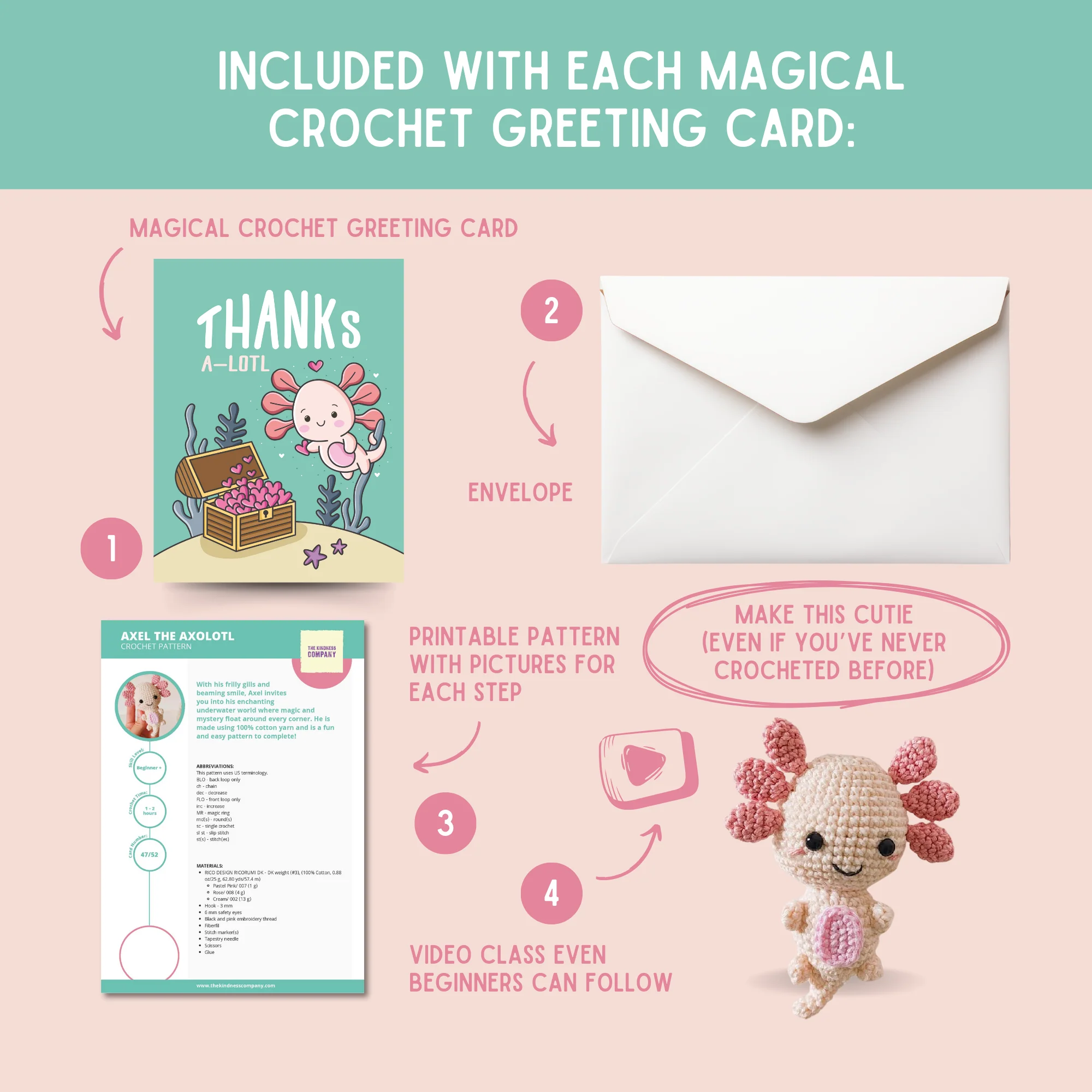 Axolotl Crochet Pattern & Matching Card: "Thank You" - Image 3