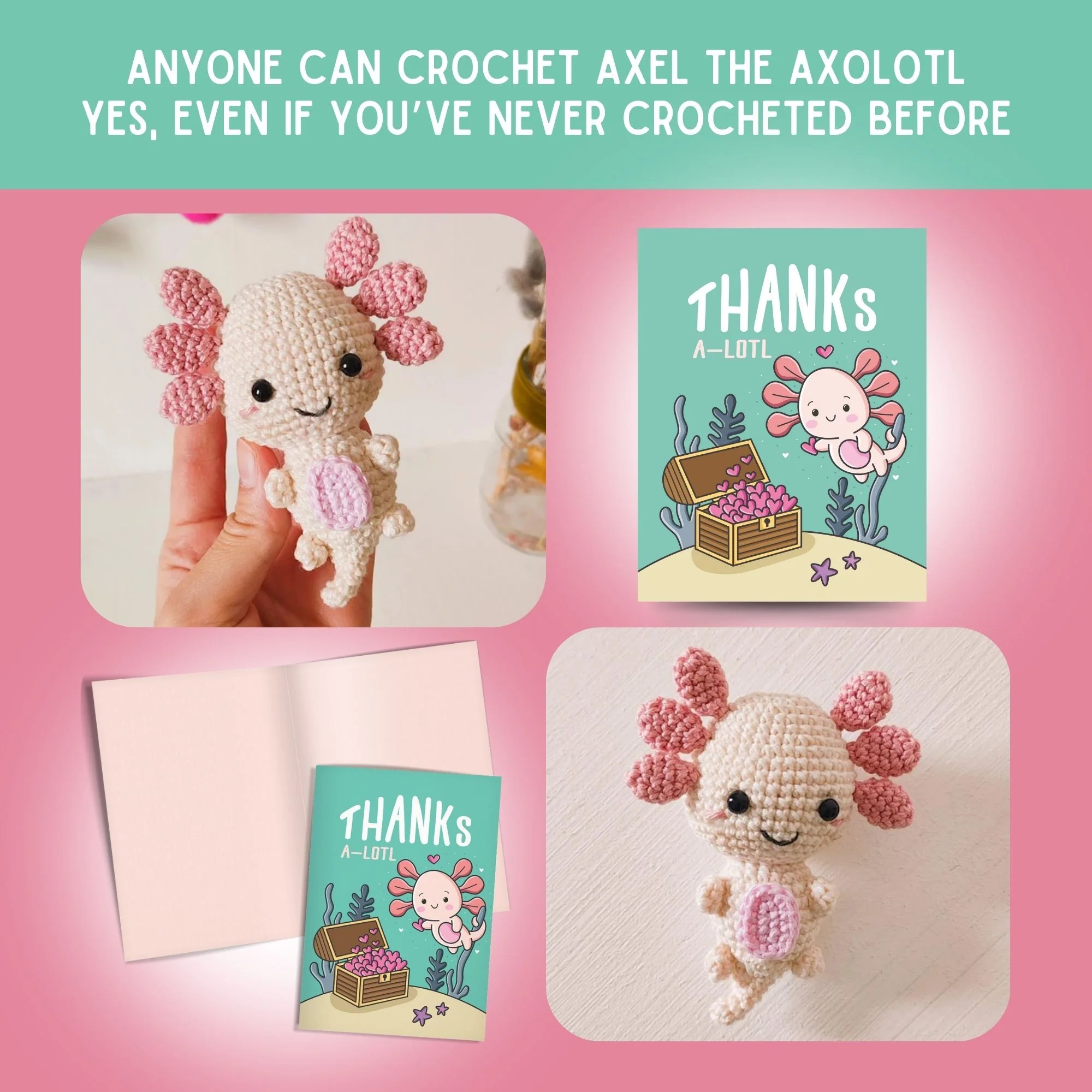 Axolotl Crochet Pattern & Matching Card: "Thank You" - Image 5