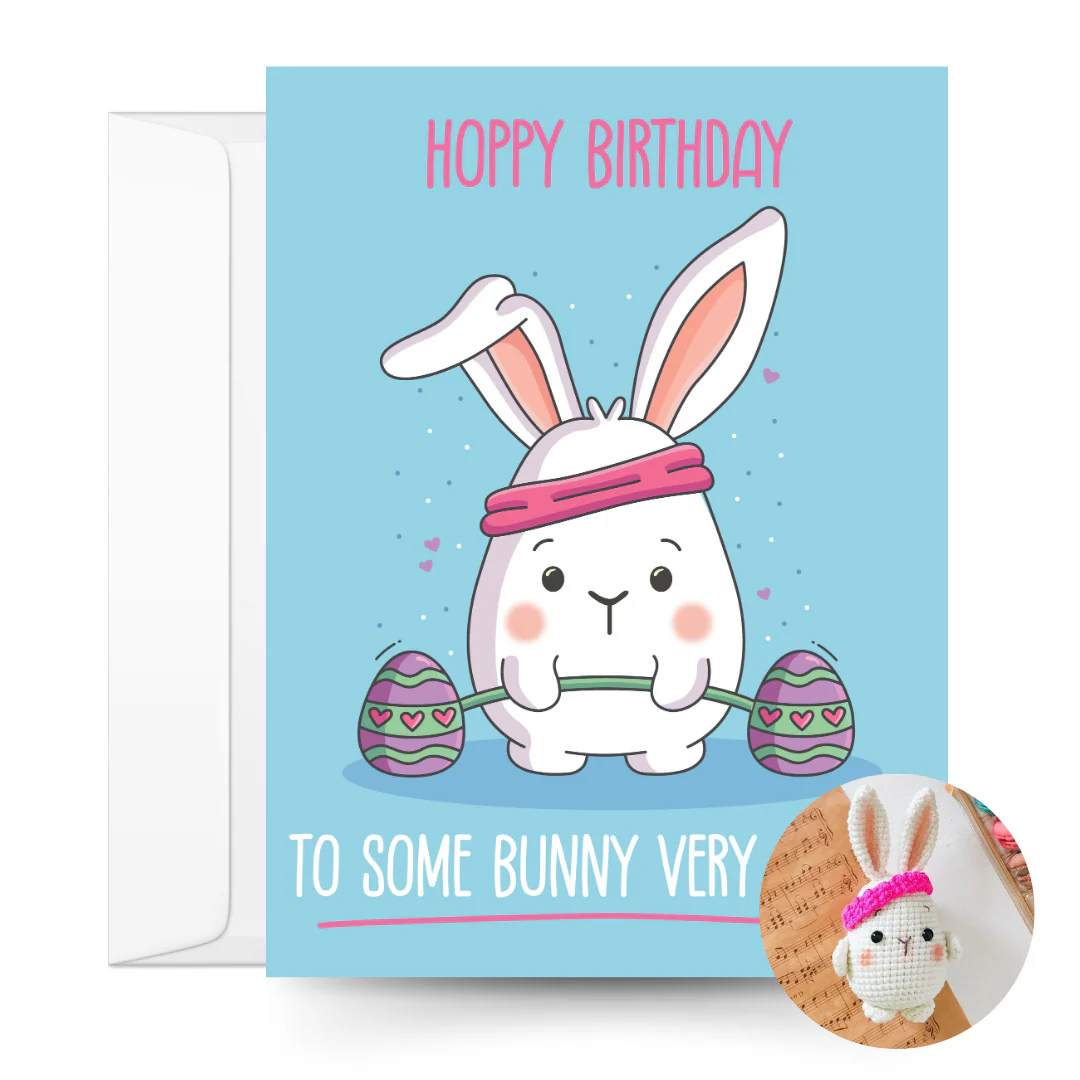 Bunny Crochet Pattern & Matching Card: "Hoppy Birthday"