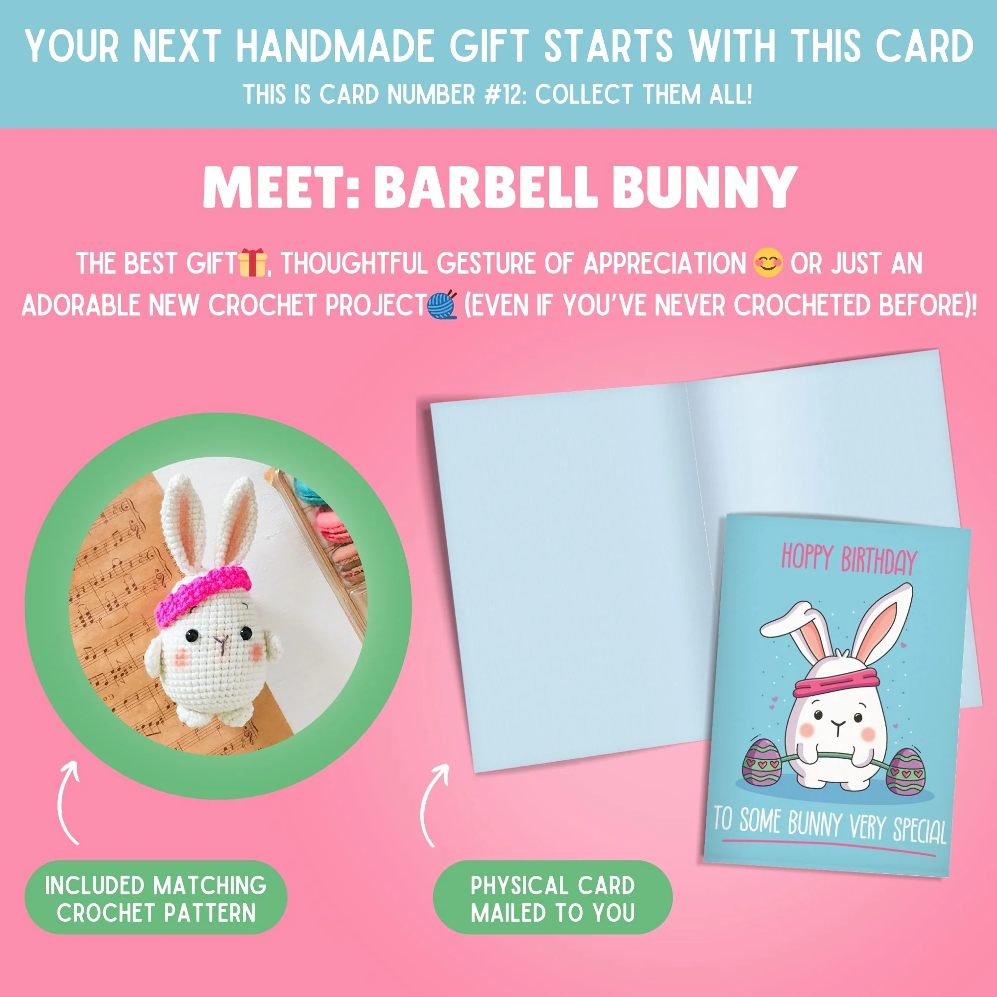 Bunny Crochet Pattern & Matching Card: "Hoppy Birthday" - Image 2