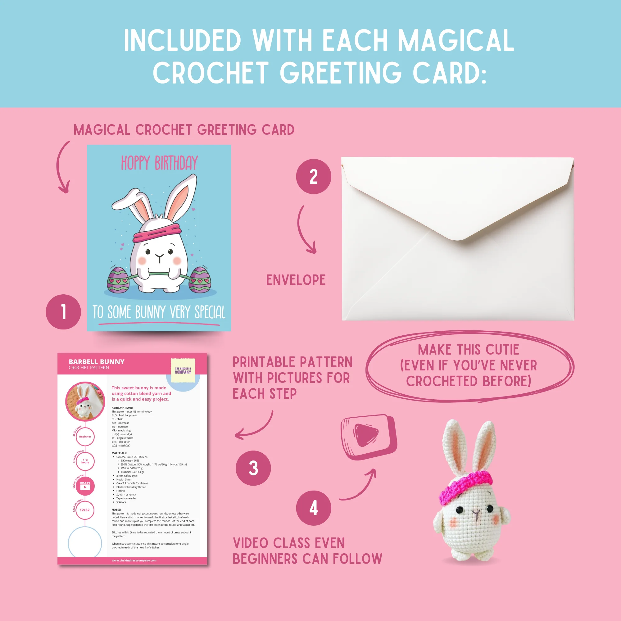 Bunny Crochet Pattern & Matching Card: "Hoppy Birthday" - Image 3