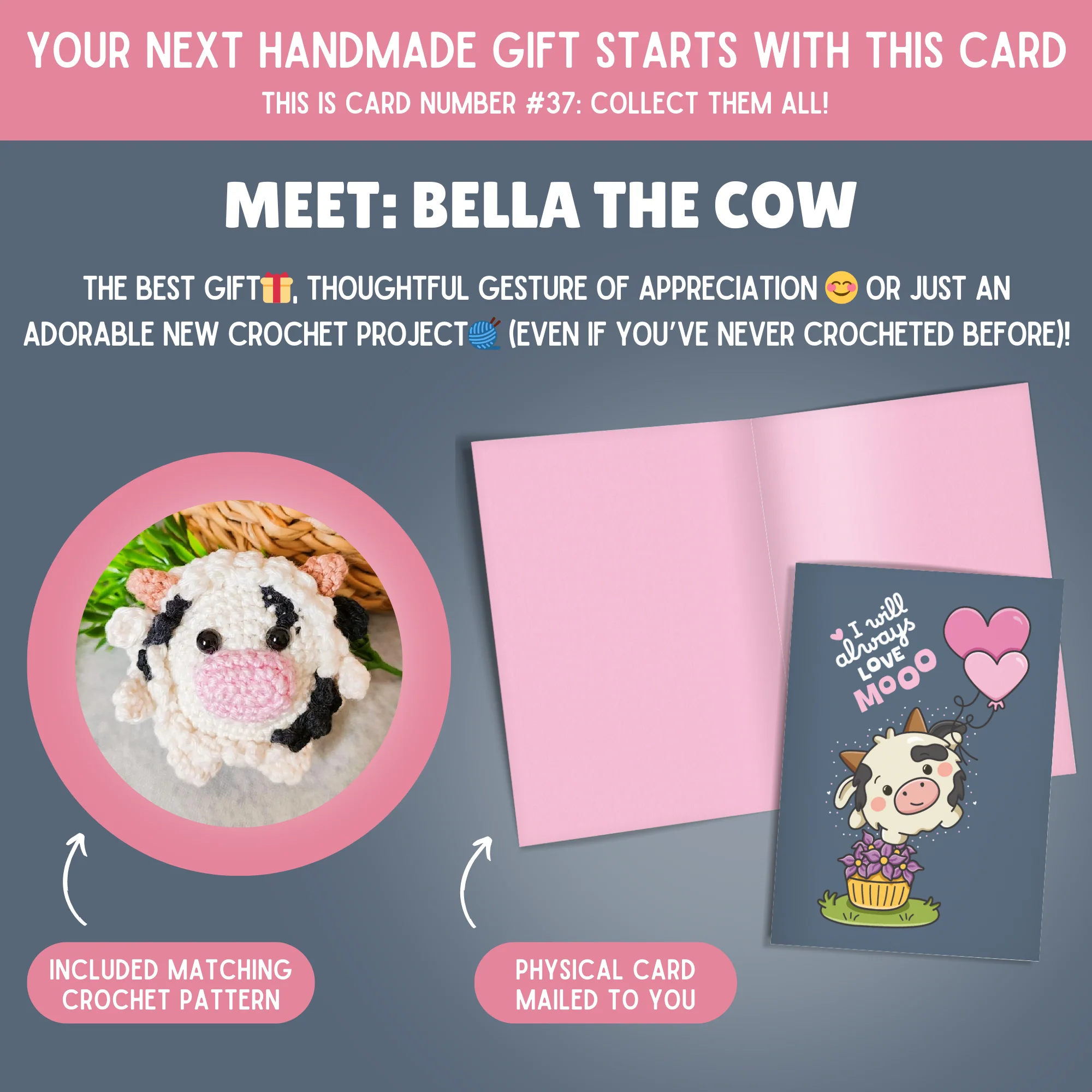 Cow Crochet Pattern & Matching Card: "I Will Always Love Mooo" - Image 2
