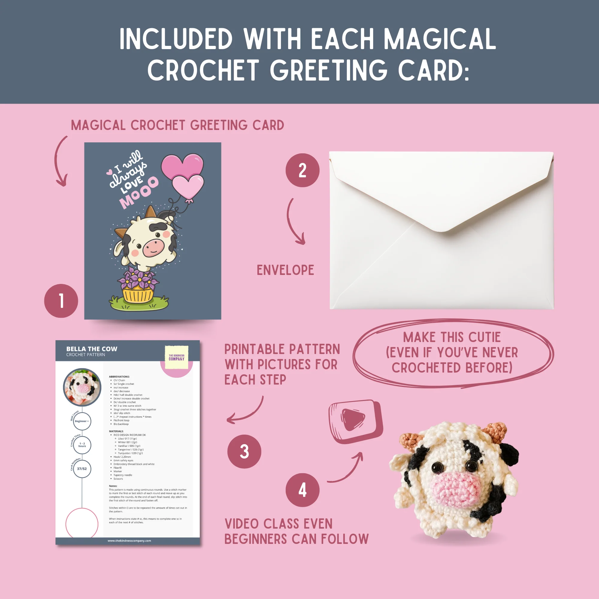 Cow Crochet Pattern & Matching Card: "I Will Always Love Mooo" - Image 3