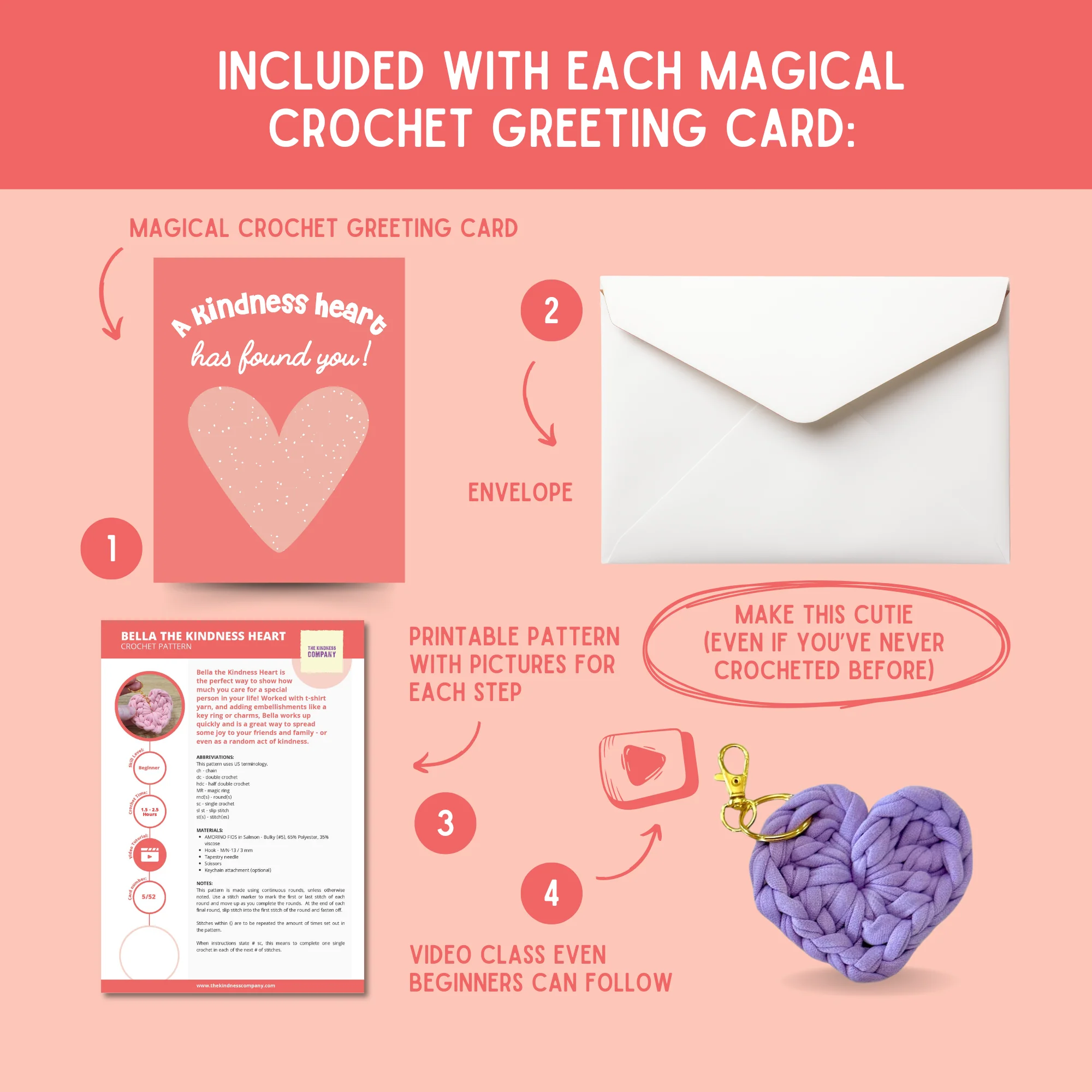 Heart Crochet Pattern & Matching Card: "A Kindness Heart Has Found You" - Image 3