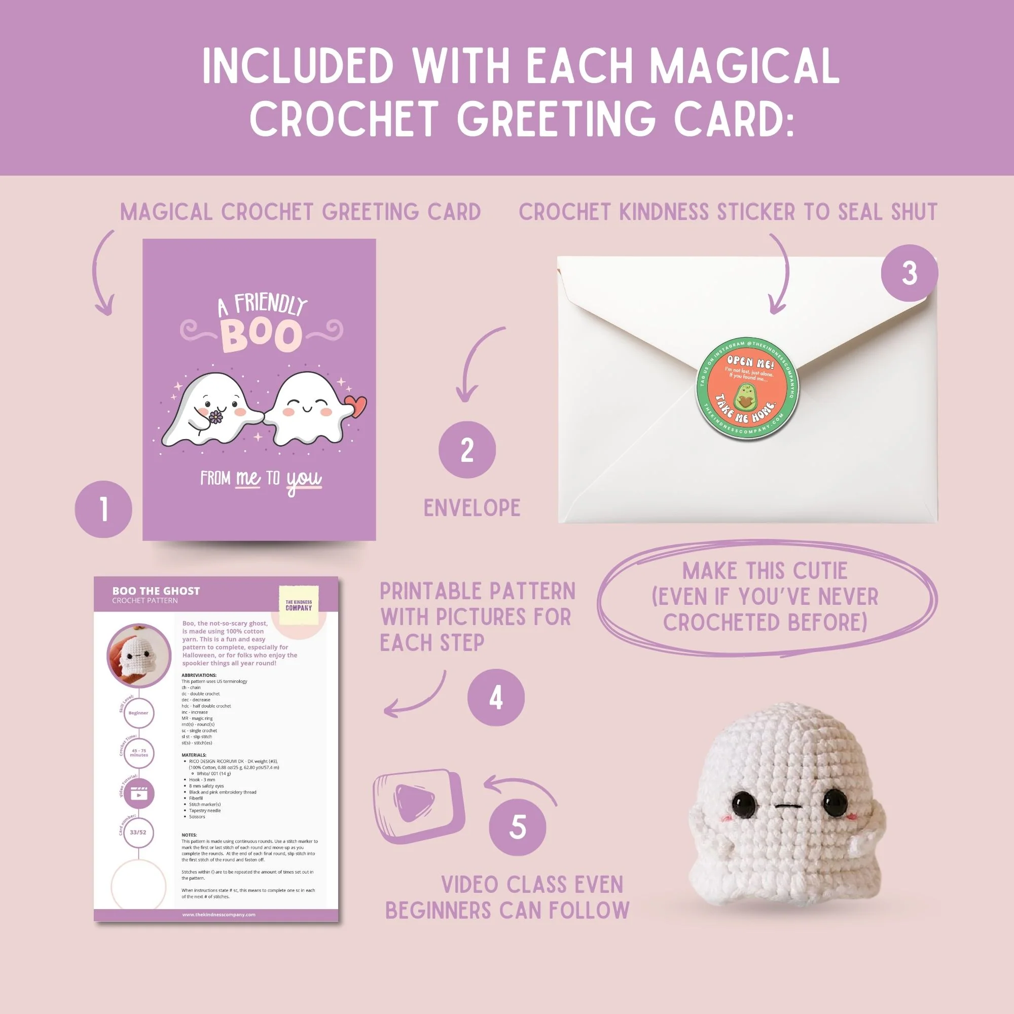 Boo the Ghost Crochet Pattern & Matching Greeting Card - Image 2