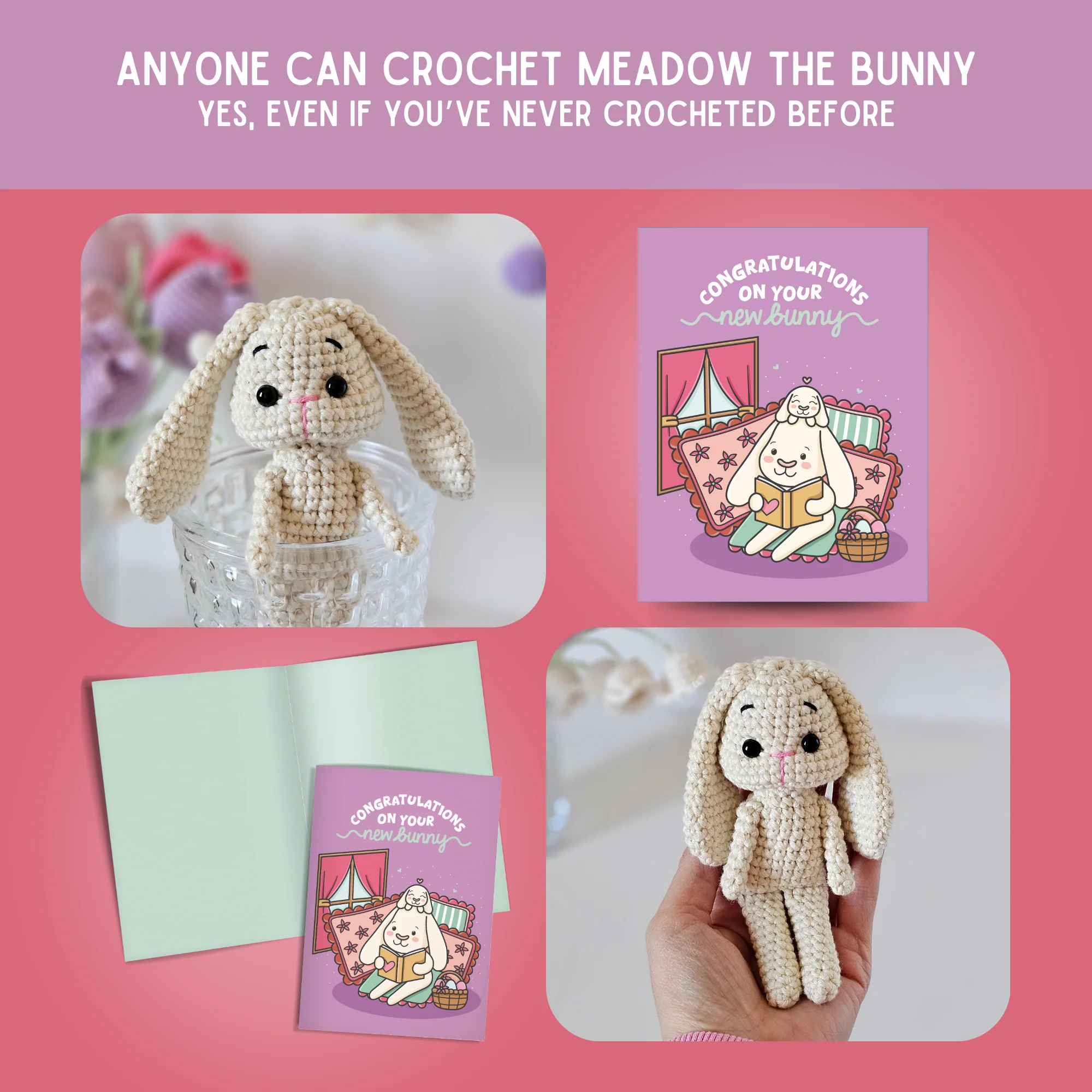Bunny Crochet Pattern & Matching Card: "Congratulations On Your New Bunny" - Image 5