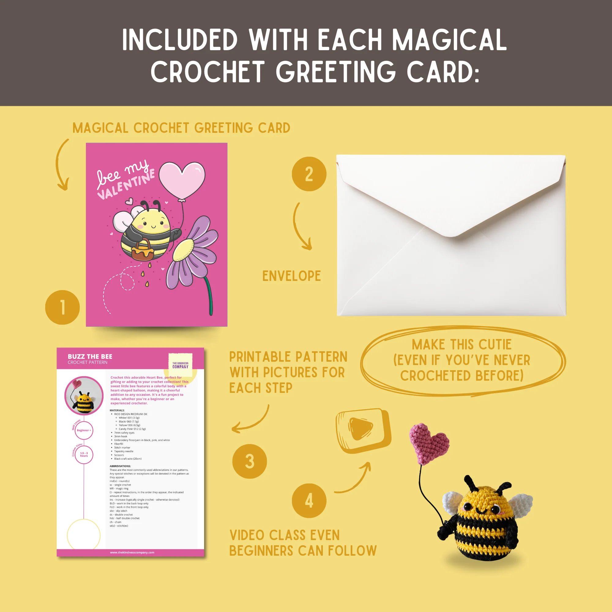 Bee Crochet Pattern & Matching Card: "Bee My Valentine" - Image 3