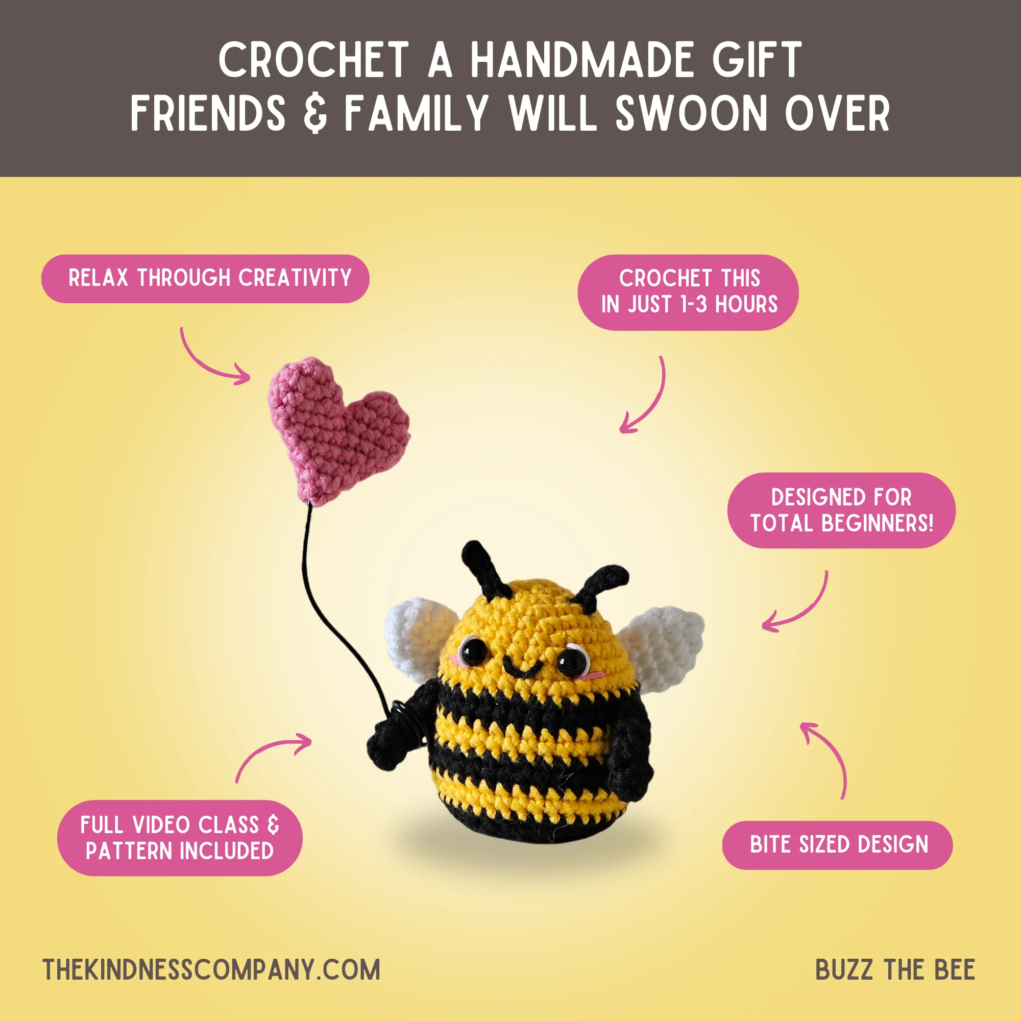 Bee Crochet Pattern & Matching Card: "Bee My Valentine" - Image 4
