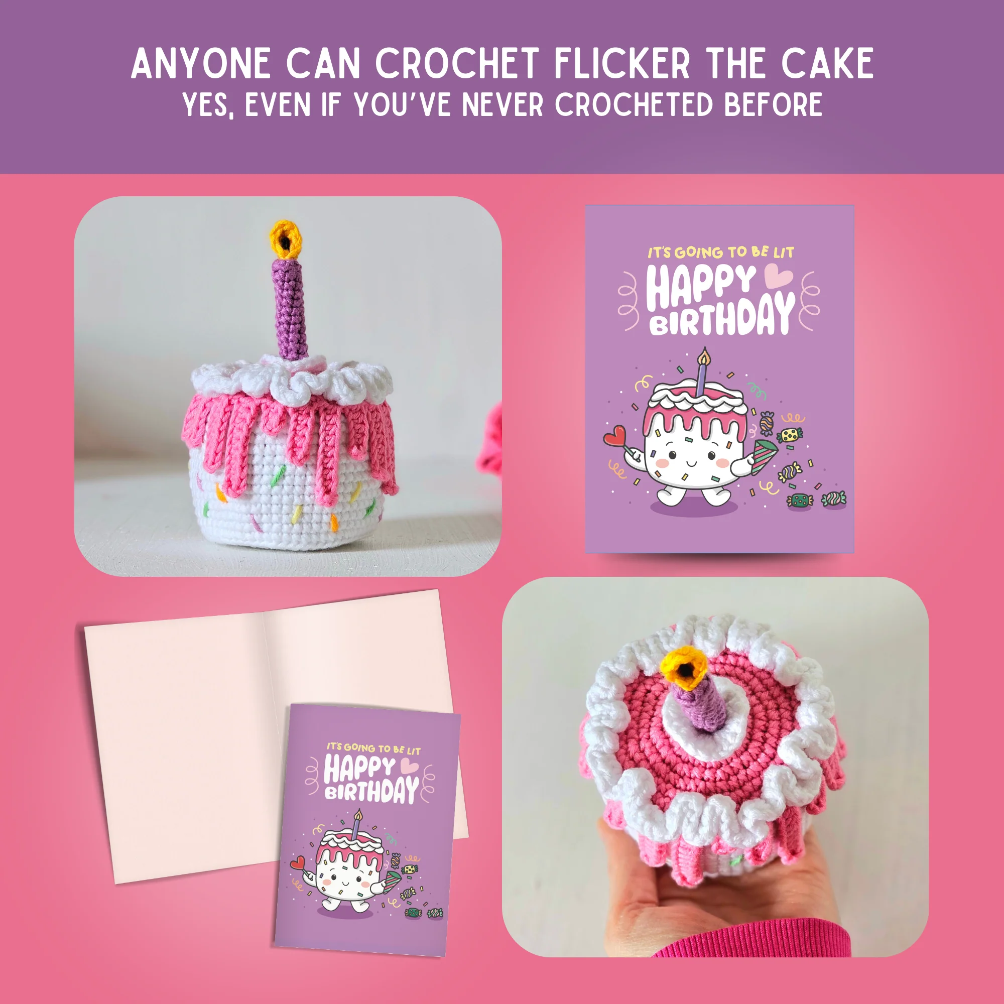 Cake Crochet Pattern & Matching Card: "It's Going To Lit Happy Birthday" - Image 5