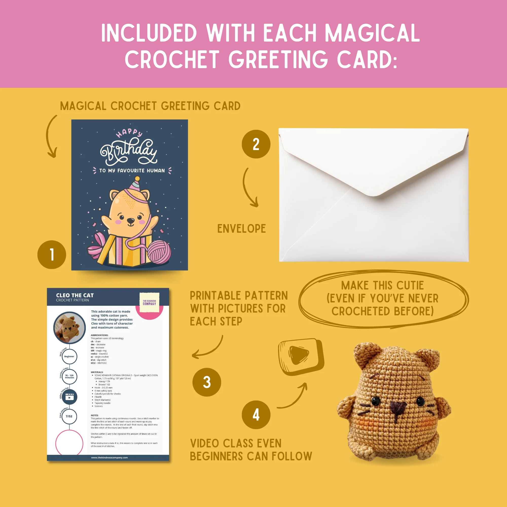 Cat Crochet Pattern & Matching Card: "Happy Birthday" - Image 3