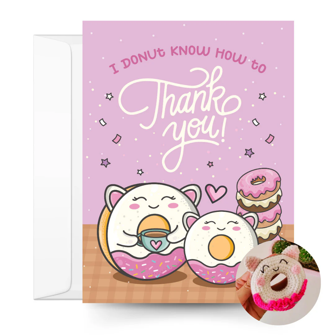 Donut Crochet Pattern & Matching Card: "Thank You"