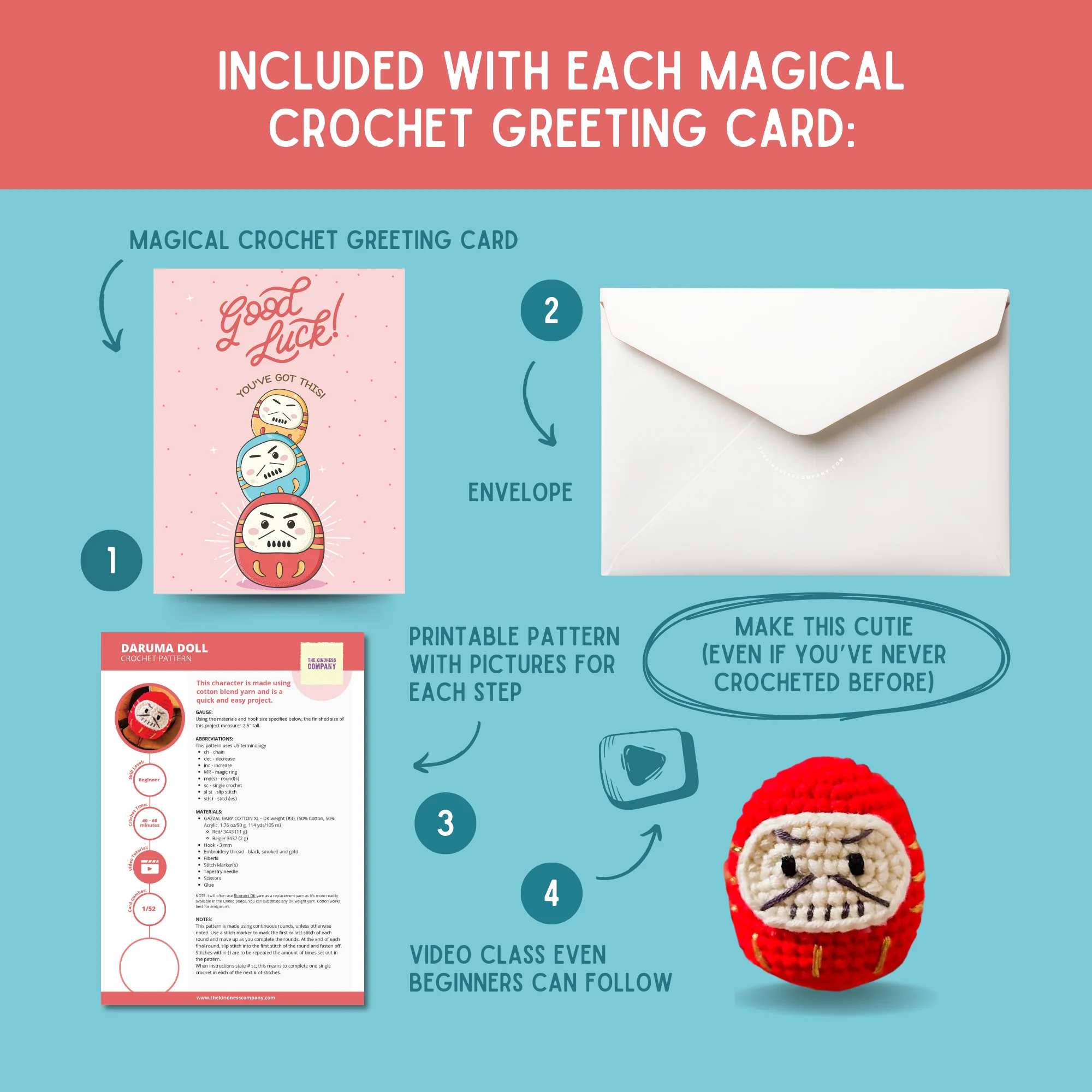 Daruma Doll Crochet Pattern & Matching Card: "Encouragement" - Image 3