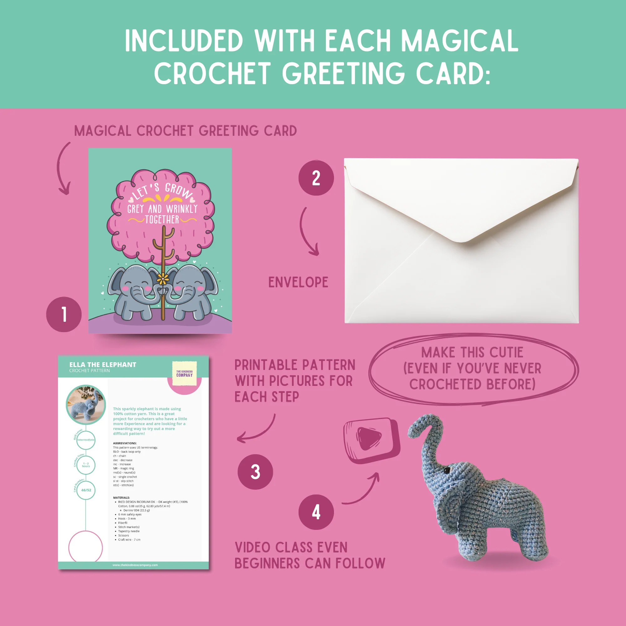 Elephant Crochet Pattern & Matching Card: "Let's Grow Together" - Image 3