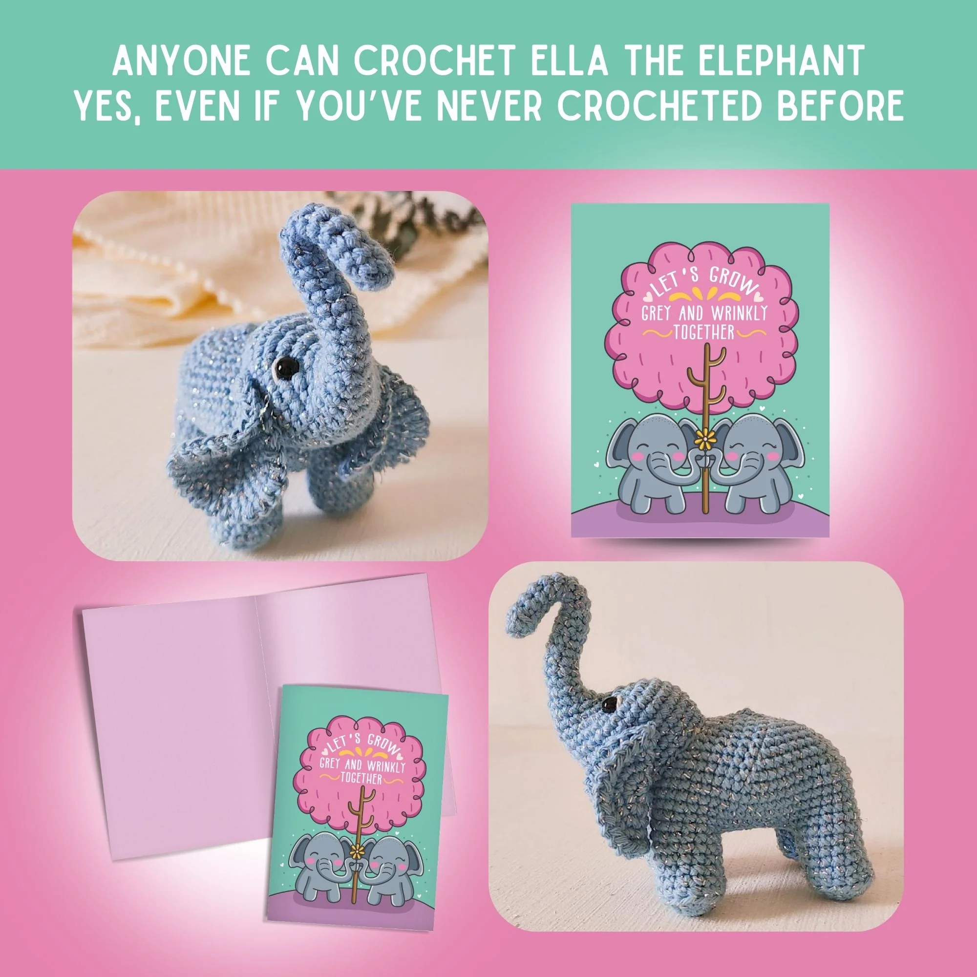 Elephant Crochet Pattern & Matching Card: "Let's Grow Together" - Image 5