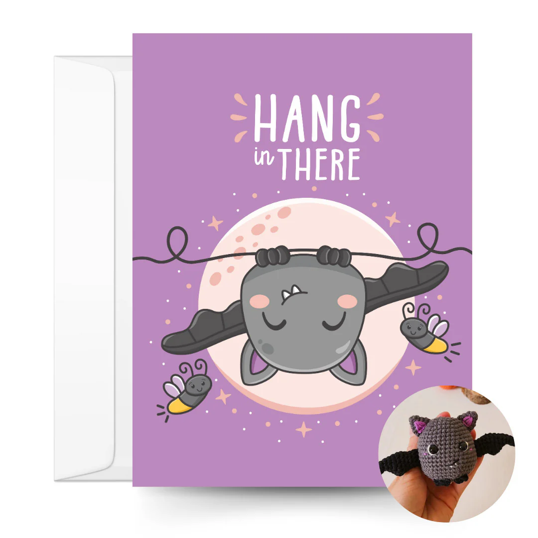 Bat Crochet Pattern & Matching Card: "Hang in There"