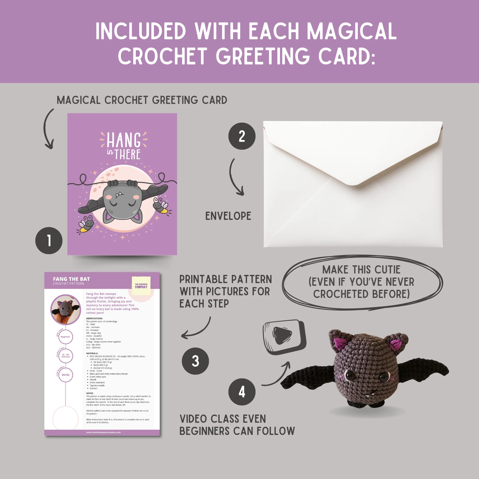 Bat Crochet Pattern & Matching Card: "Hang in There" - Image 3