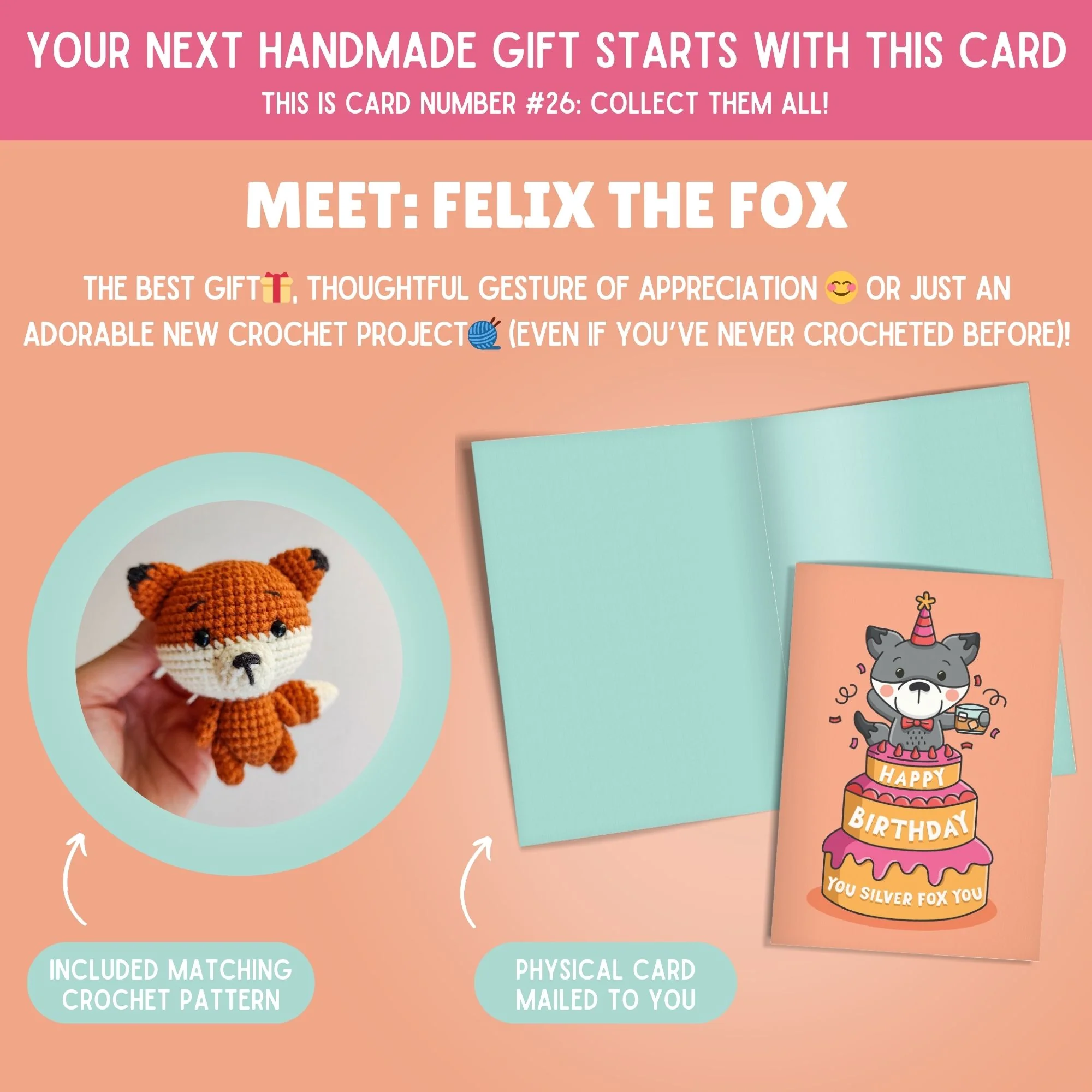 Fox Crochet Pattern & Matching Card: "Happy Birthday" - Image 2