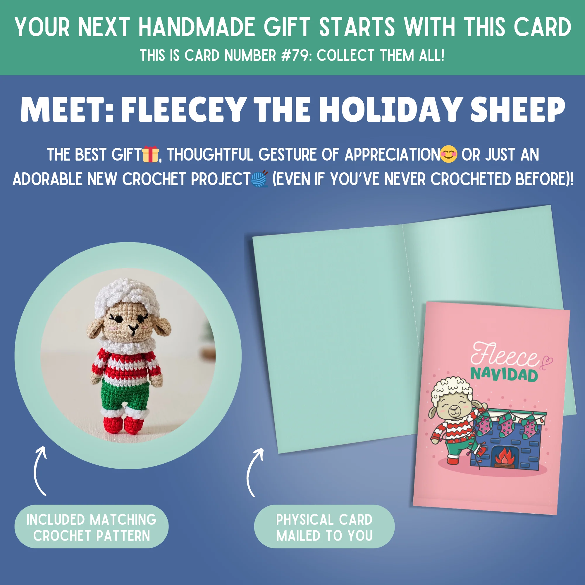 Sheep Crochet Pattern & Matching Card: "Fleece Navidad" - Image 2