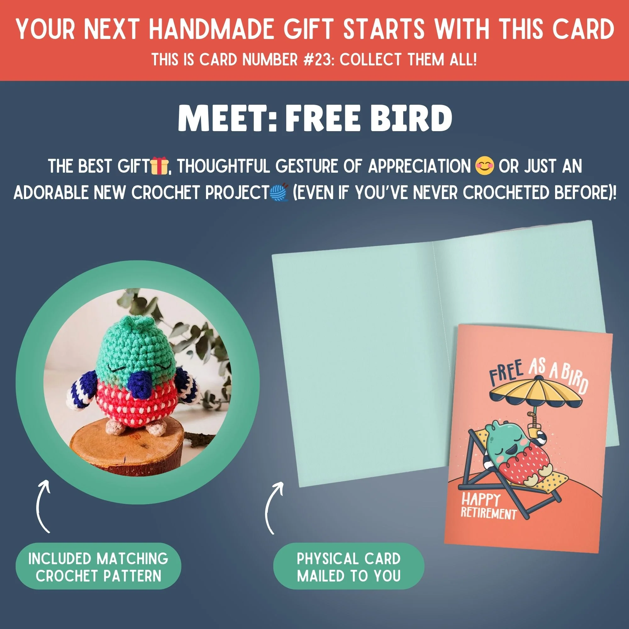 Bird Crochet Pattern & Matching Card: "Retirement" - Image 2