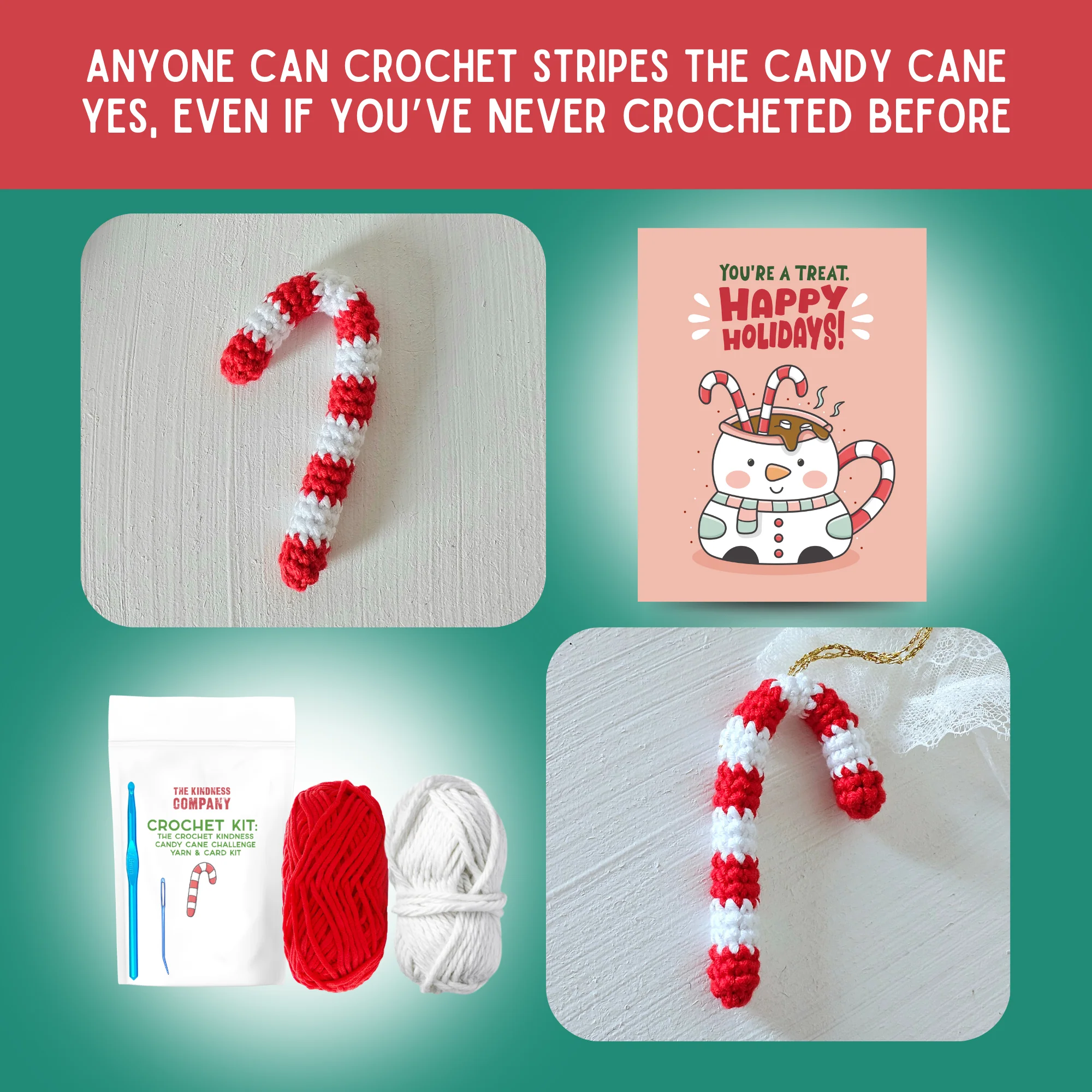 Crochet Kit: Candy Cane Yarn & Card Kit - Image 3
