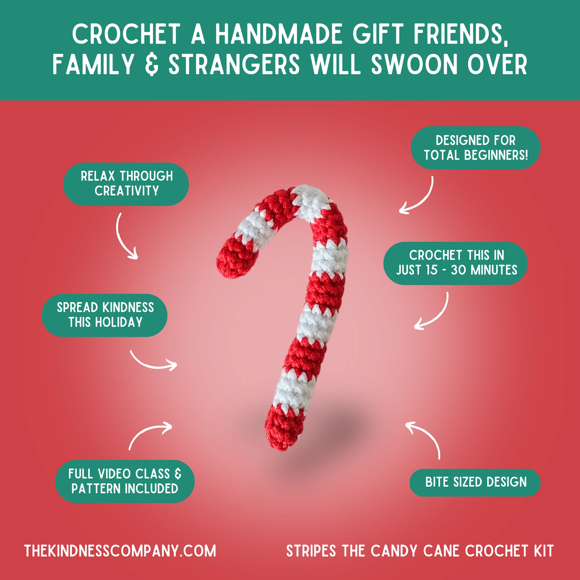 Crochet Kit: Candy Cane Yarn & Card Kit - Image 4