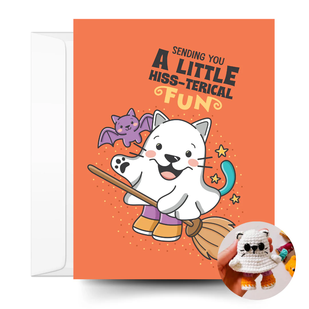 Ghost Cat Crochet Pattern & Matching Card: "Halloween"