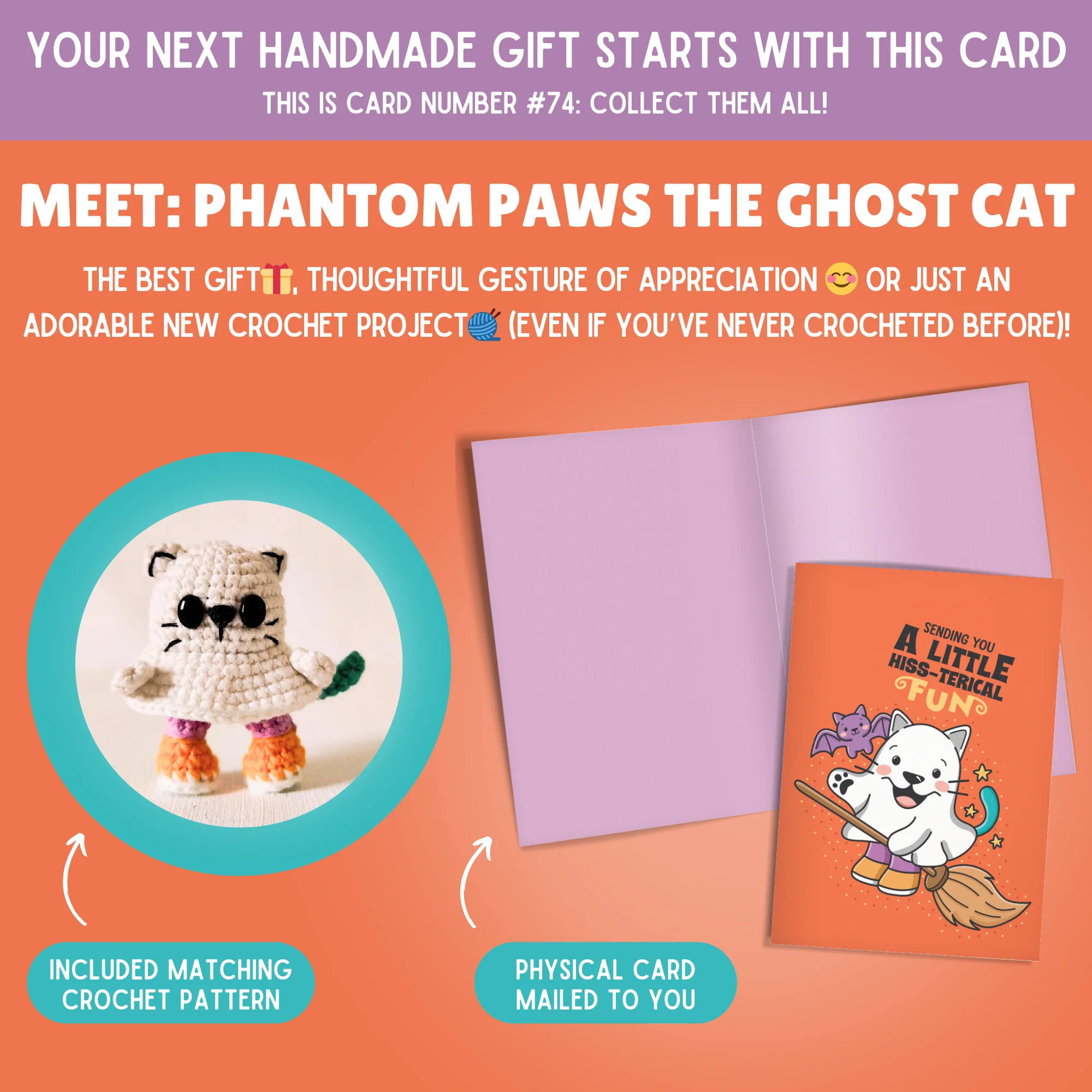 Ghost Cat Crochet Pattern & Matching Card: "Halloween" - Image 2