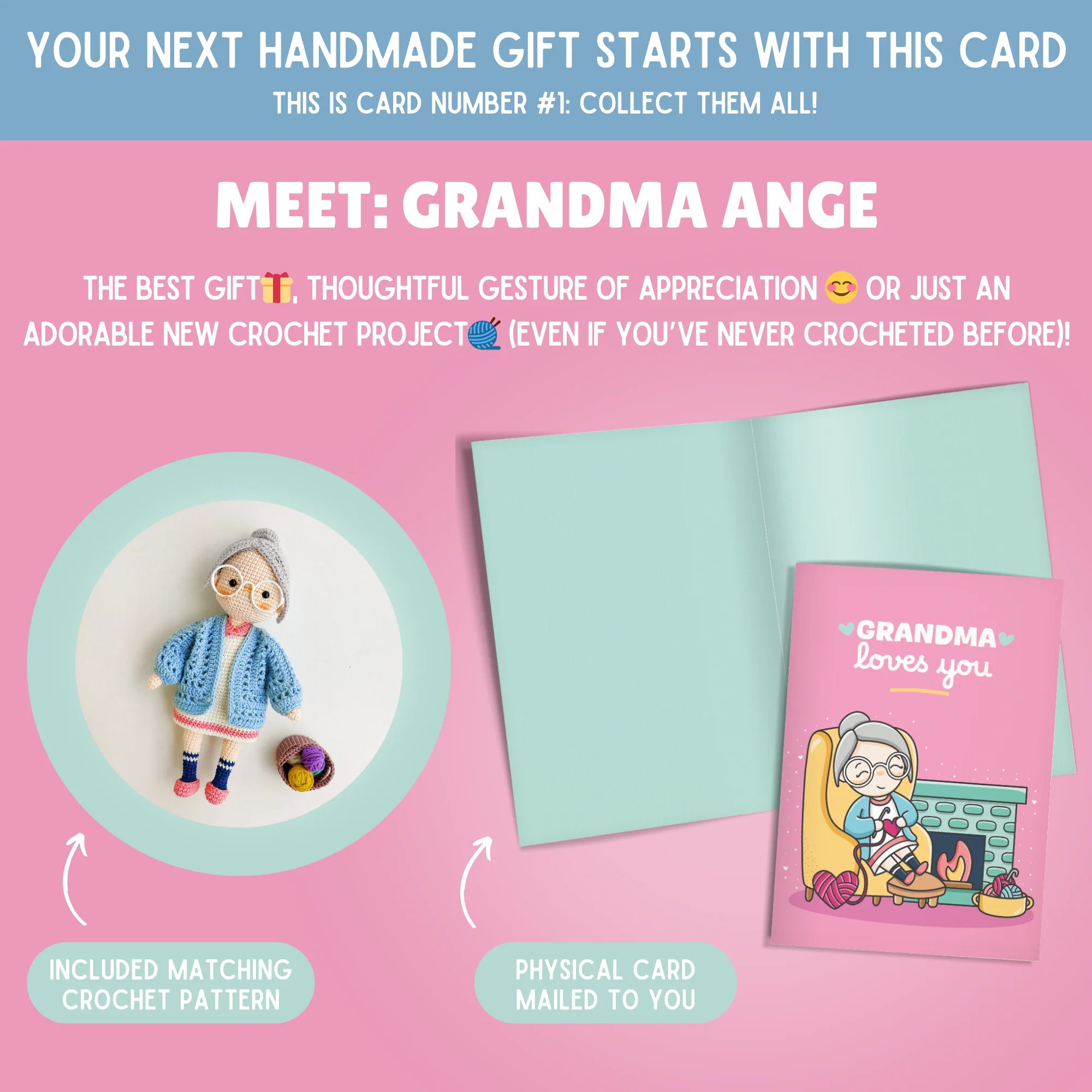 Grandma Ange Crochet Pattern & Matching Card: "Grandma Loves You" - Image 2