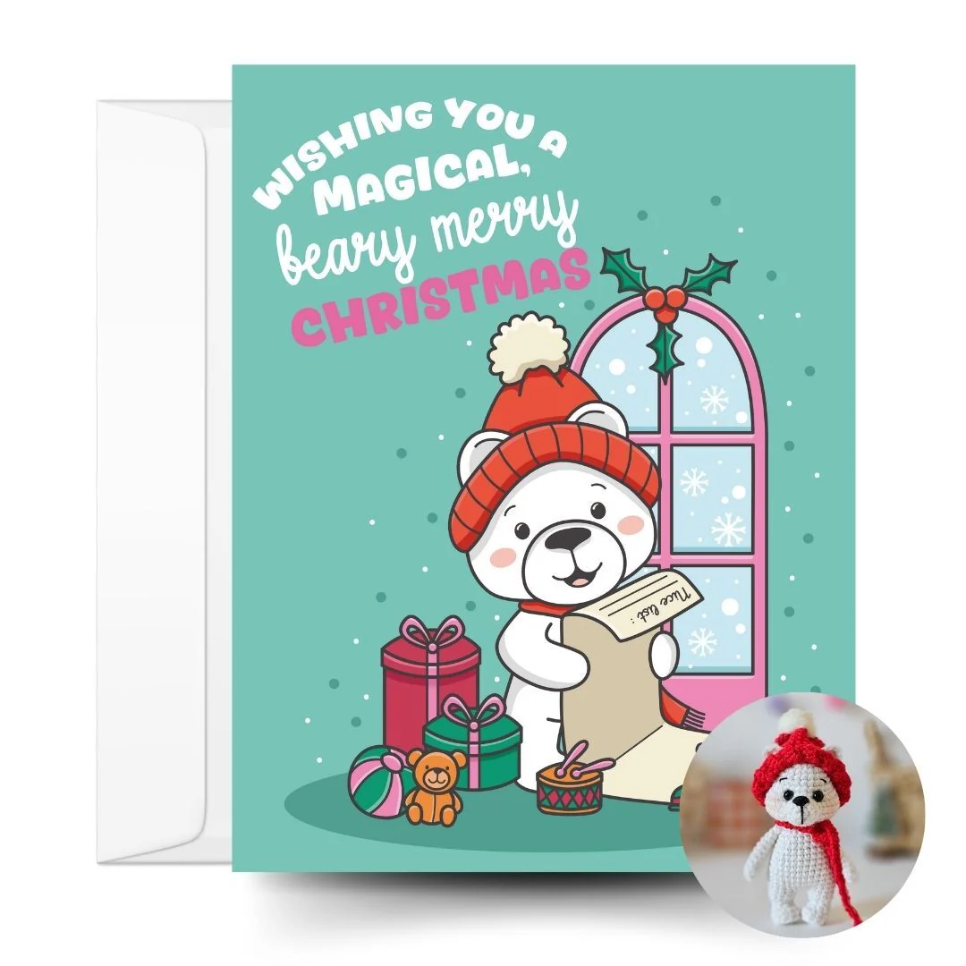 Polar Bear Crochet Pattern & Matching Card: "Wishing you a Magical, Beary Merry Christmas"