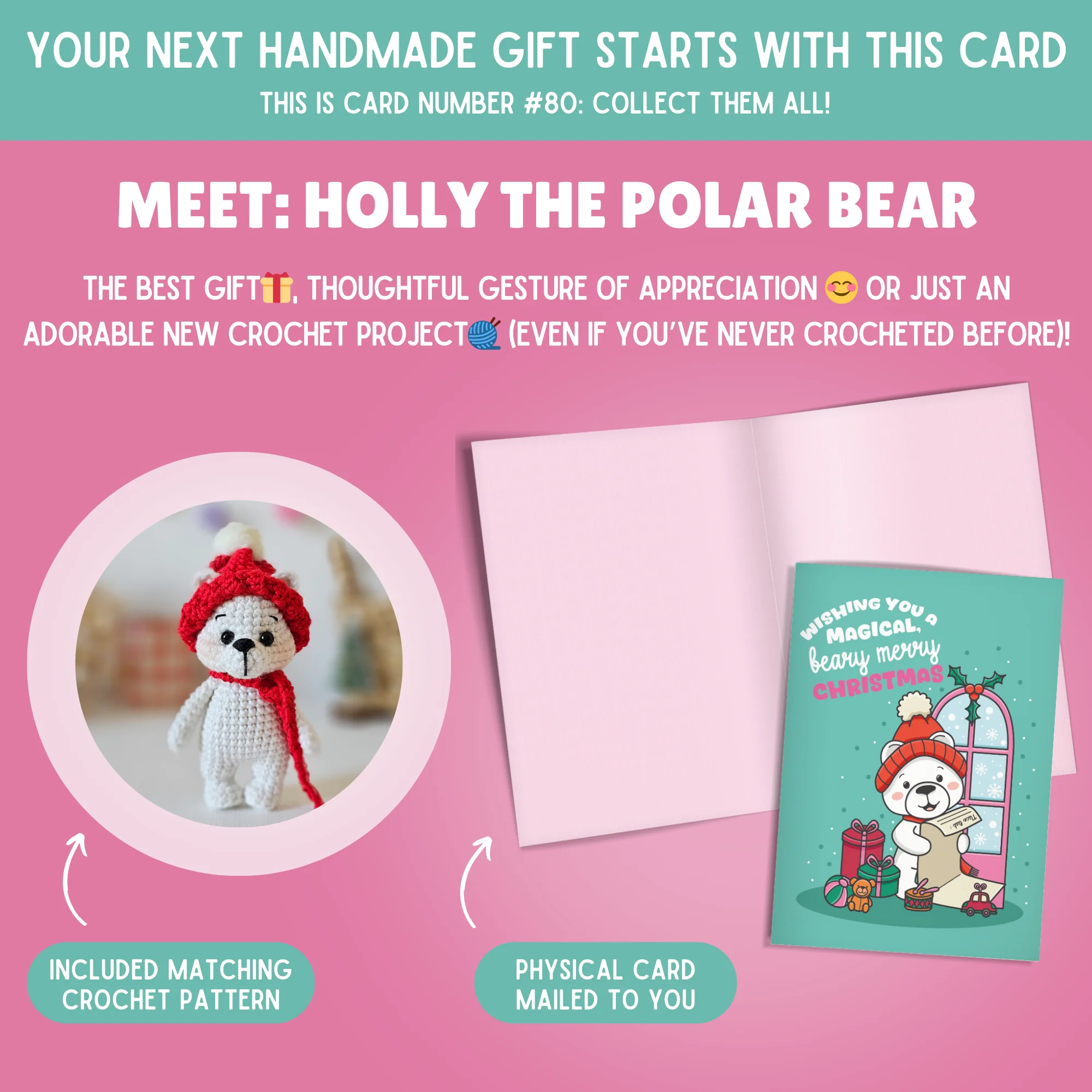 Polar Bear Crochet Pattern & Matching Card: "Wishing you a Magical, Beary Merry Christmas" - Image 2