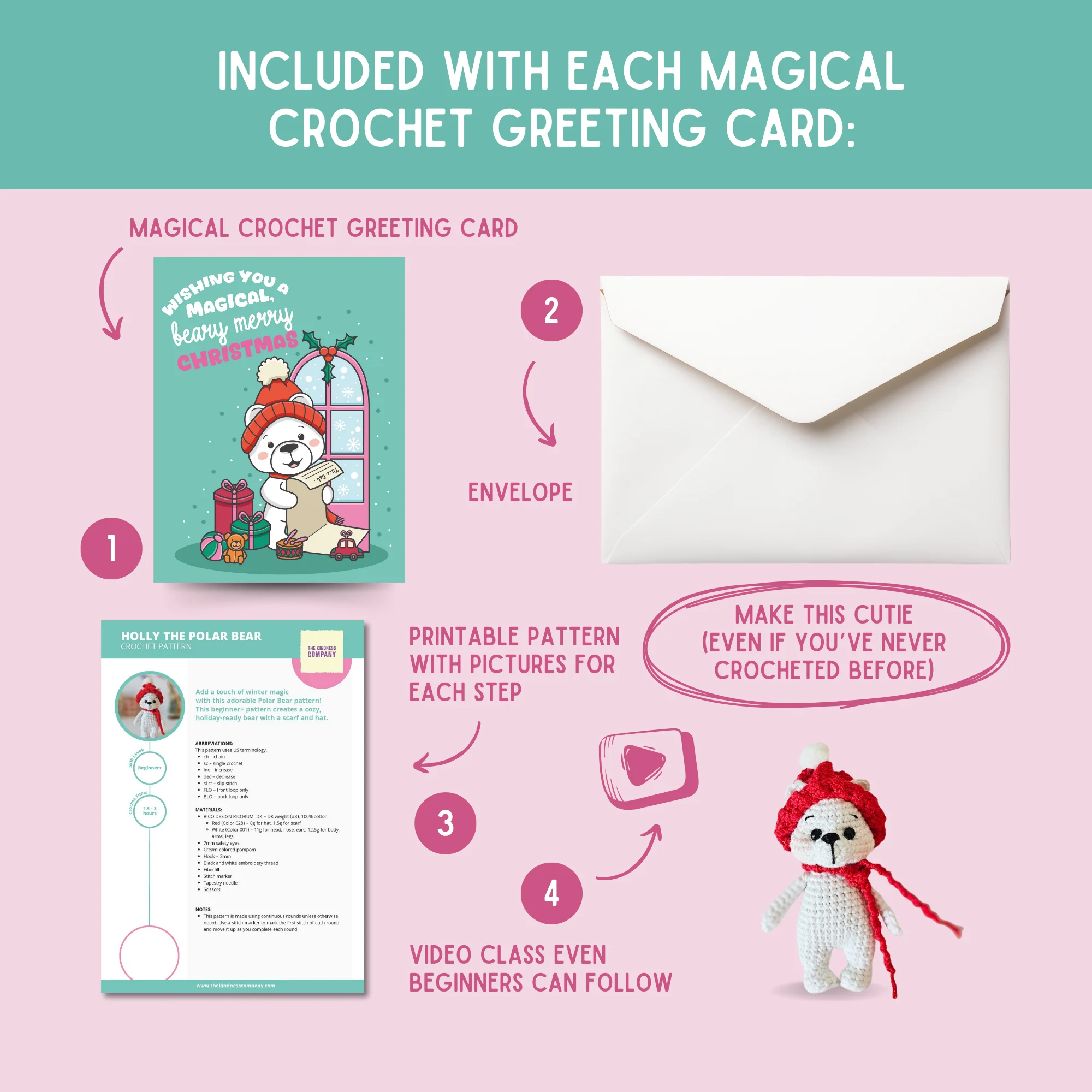 Polar Bear Crochet Pattern & Matching Card: "Wishing you a Magical, Beary Merry Christmas" - Image 3