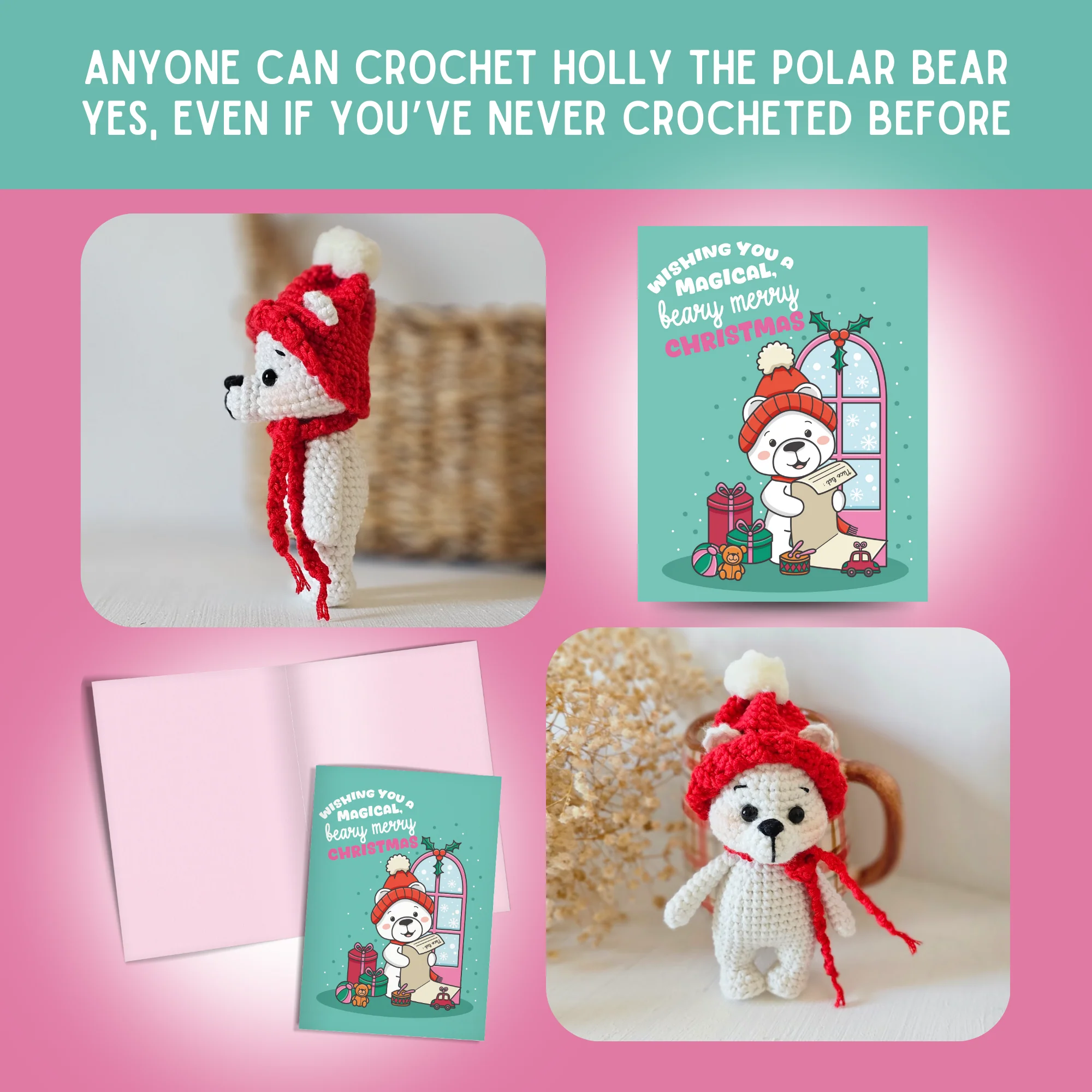 Polar Bear Crochet Pattern & Matching Card: "Wishing you a Magical, Beary Merry Christmas" - Image 5