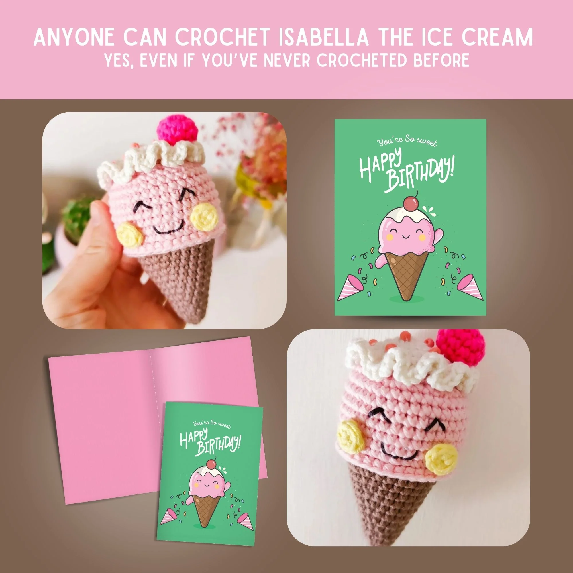 Ice Cream Crochet Pattern & Matching Card: "Happy Birthday" - Image 5
