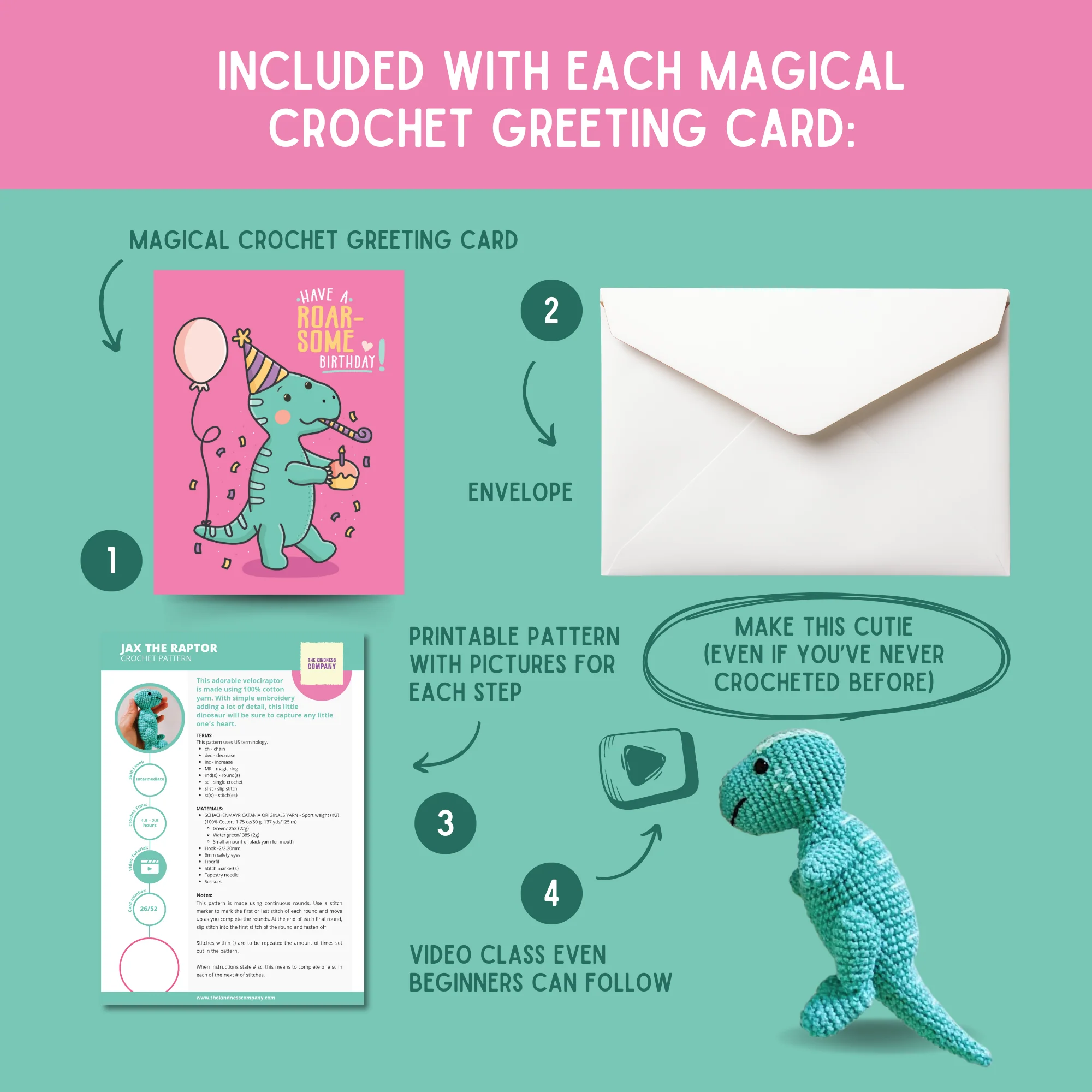 Dinosaur Crochet Pattern & Matching Card: "Birthday" - Image 3
