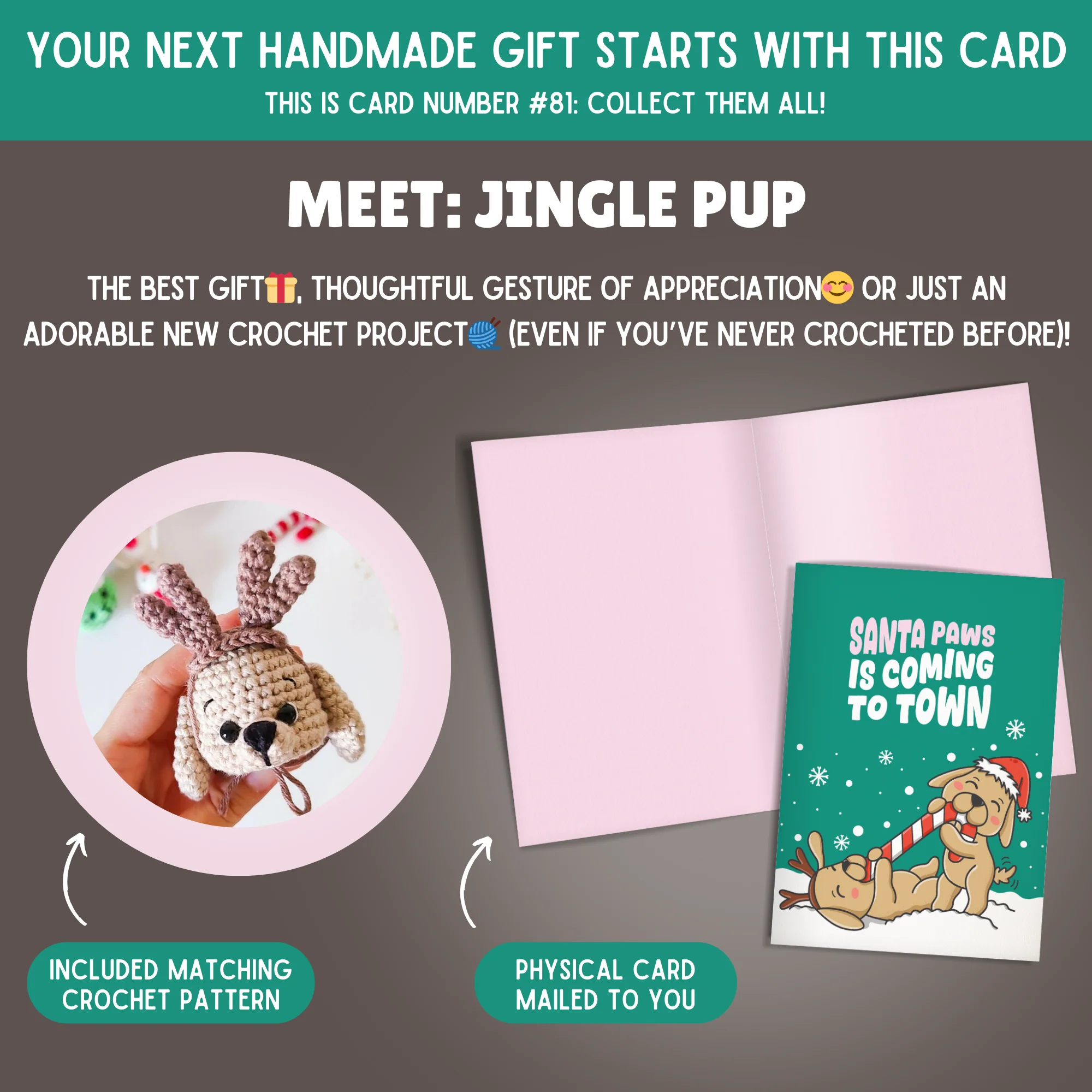 Jingle Pup Crochet Pattern & Matching Card: "Santa Paws Is Coming To Town" - Image 2