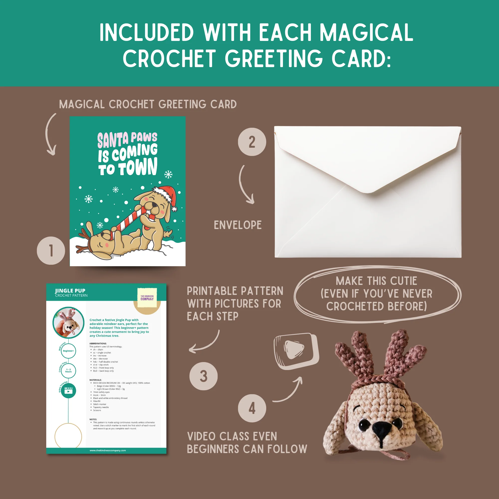 Jingle Pup Crochet Pattern & Matching Card: "Santa Paws Is Coming To Town" - Image 3