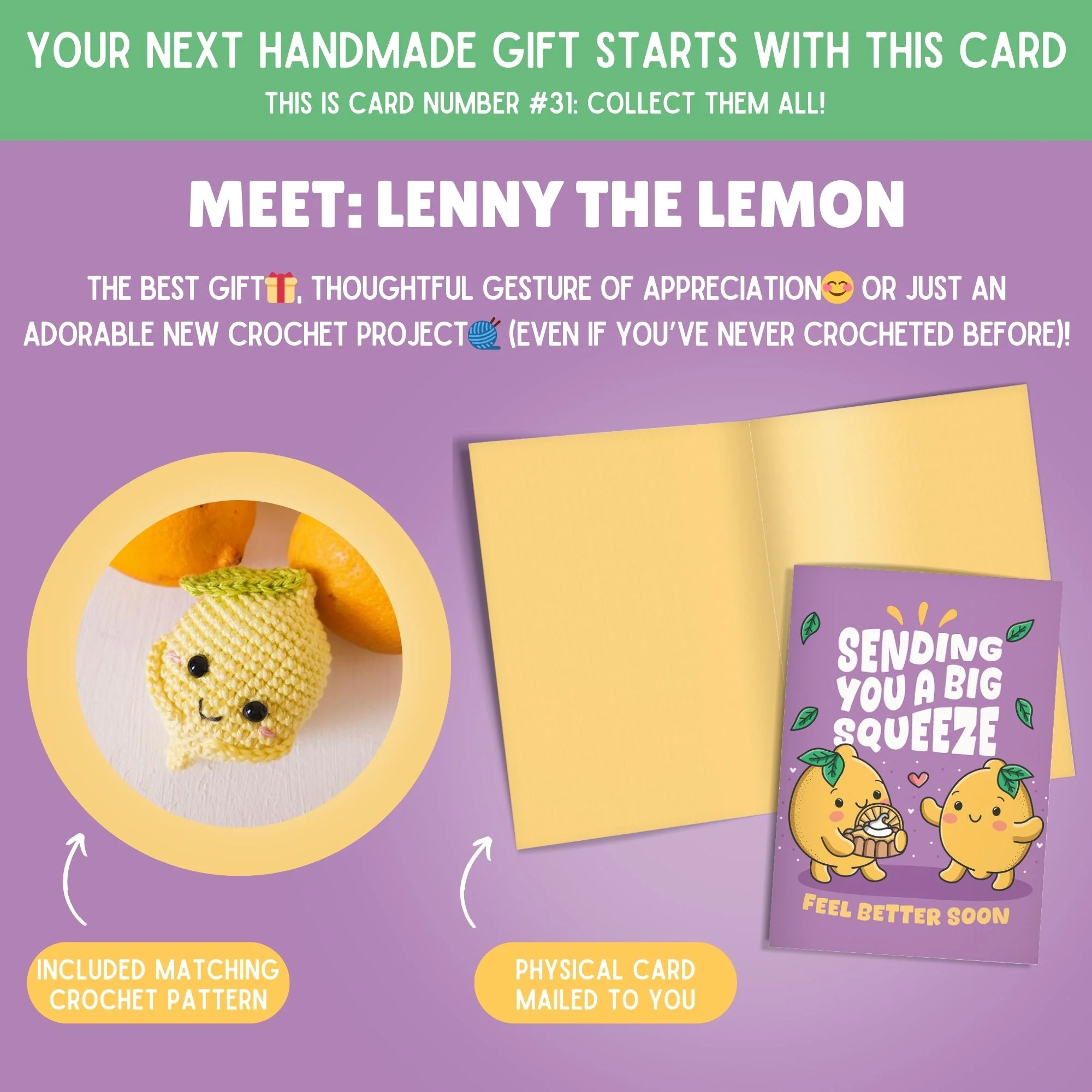 Lemon Crochet Pattern & Matching Card: "Feel Better Soon" - Image 2