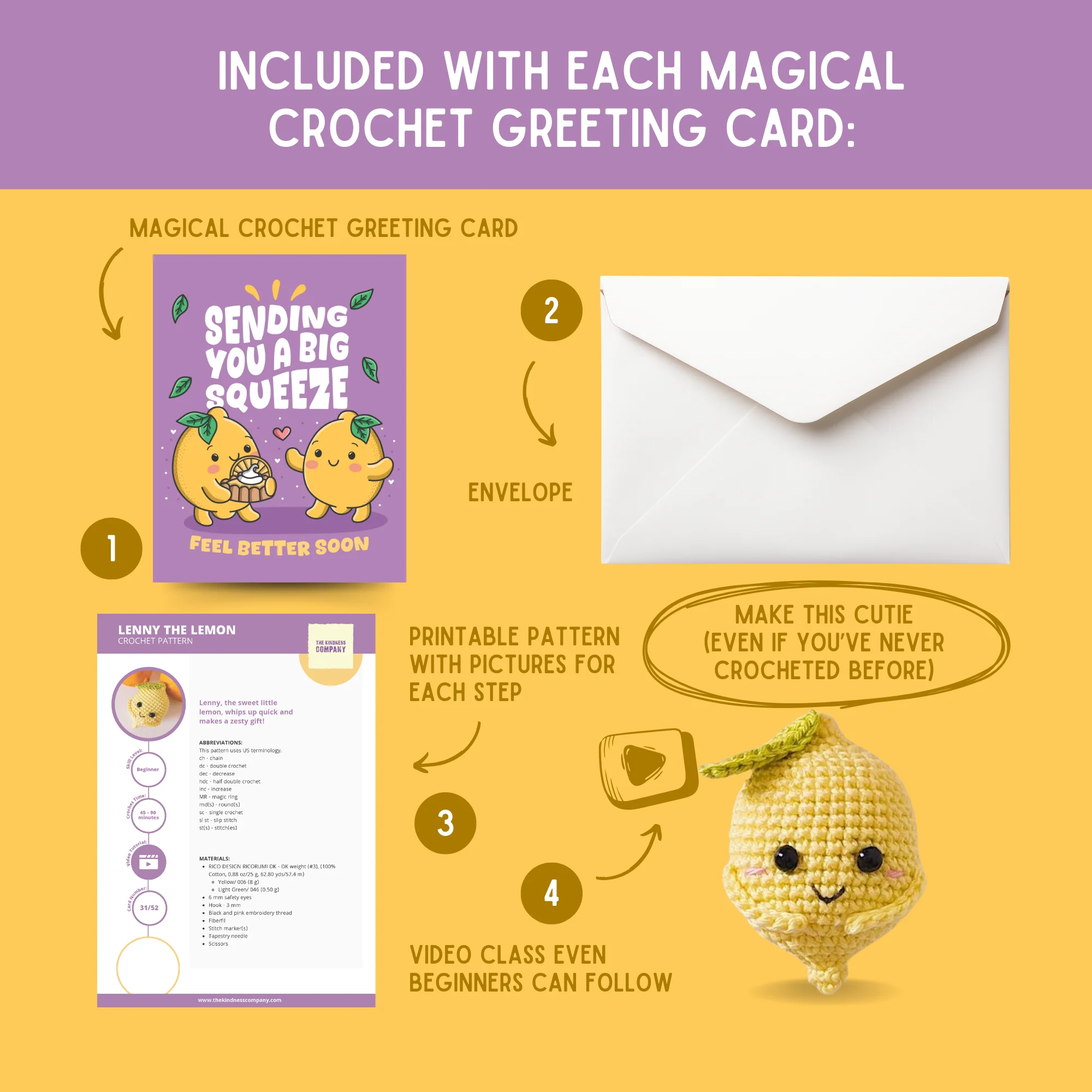 Lemon Crochet Pattern & Matching Card: "Feel Better Soon" - Image 3