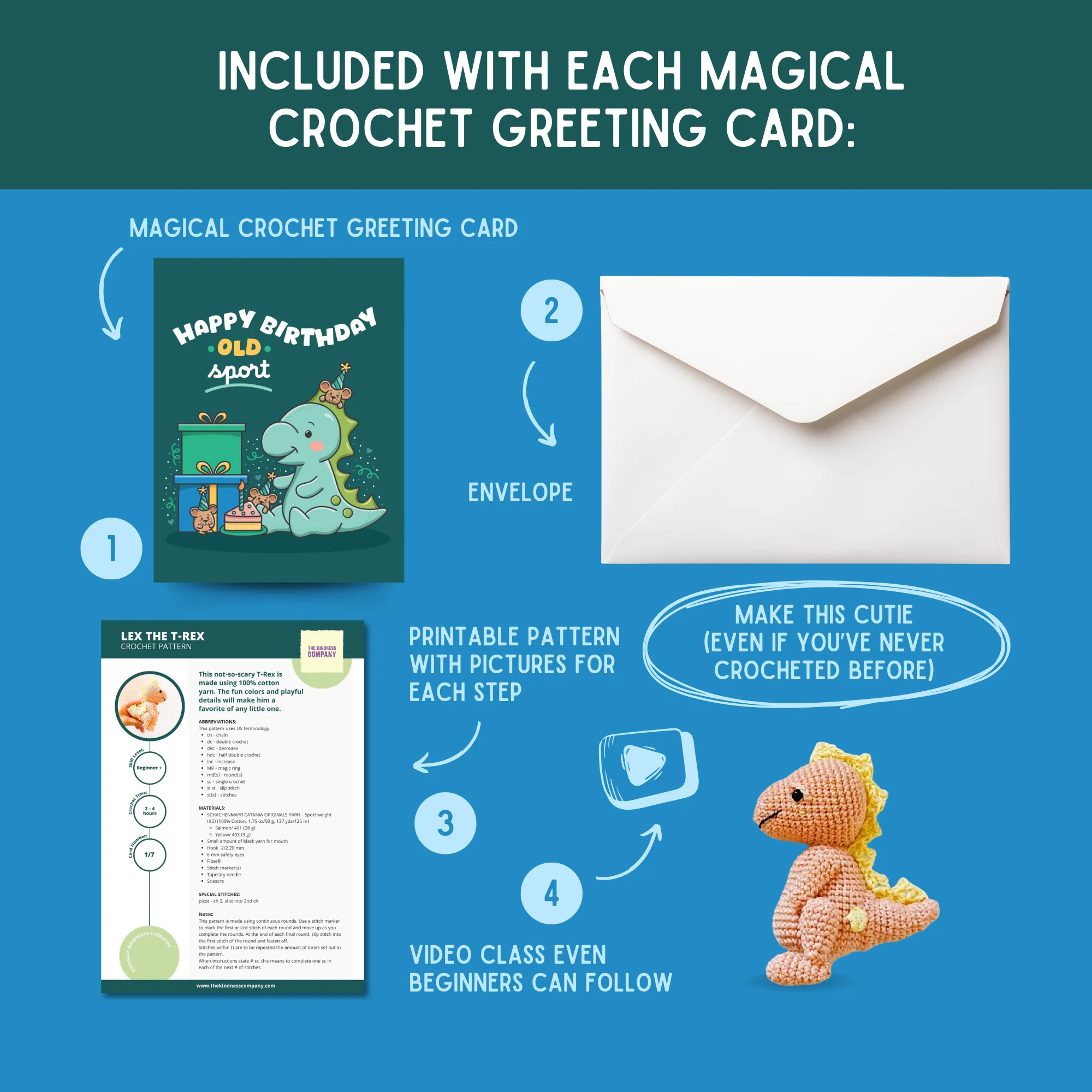 T-rex Crochet Pattern & Matching Card: "Birthday" - Image 3