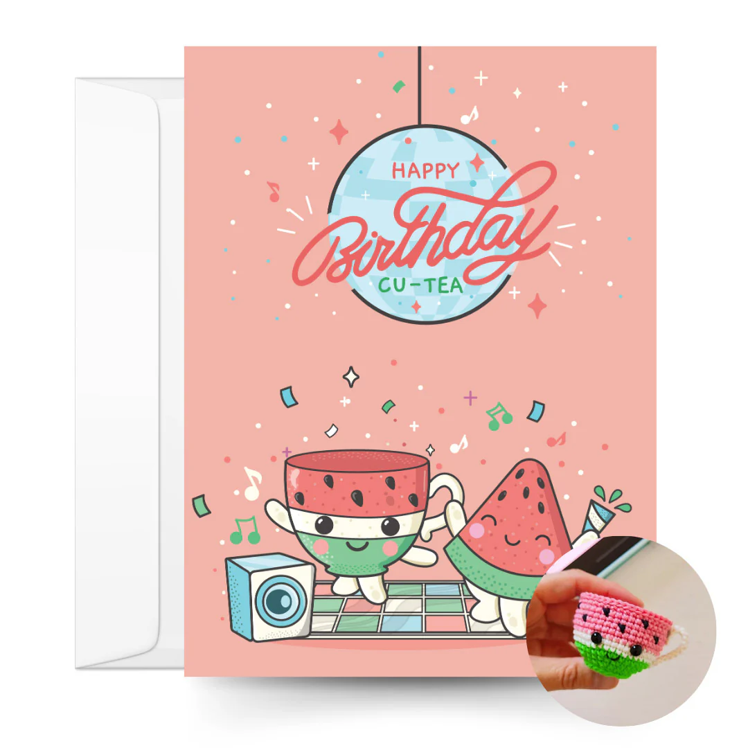 Teacup Crochet Pattern & Matching Card: "Happy Birthday"