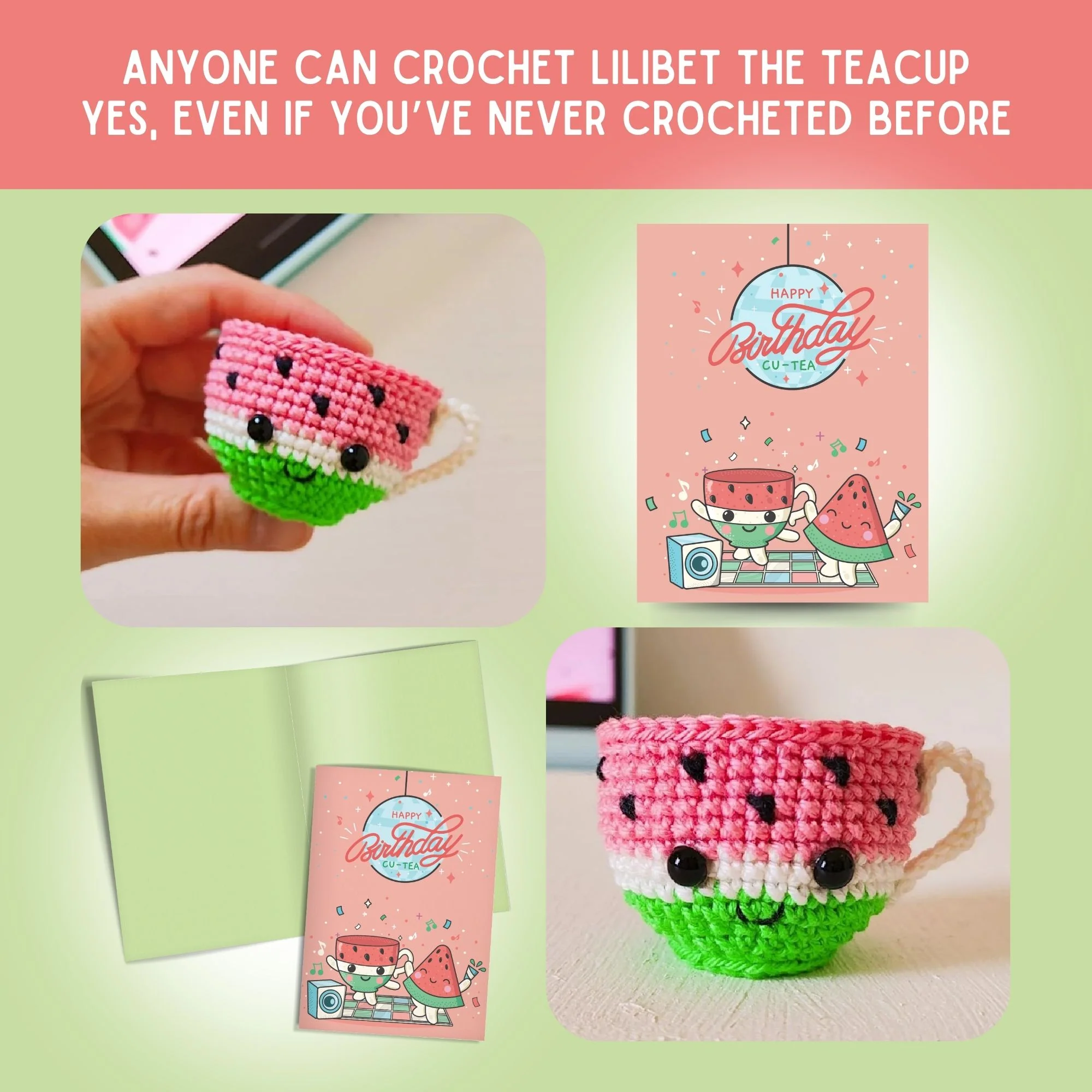 Teacup Crochet Pattern & Matching Card: "Happy Birthday" - Image 5