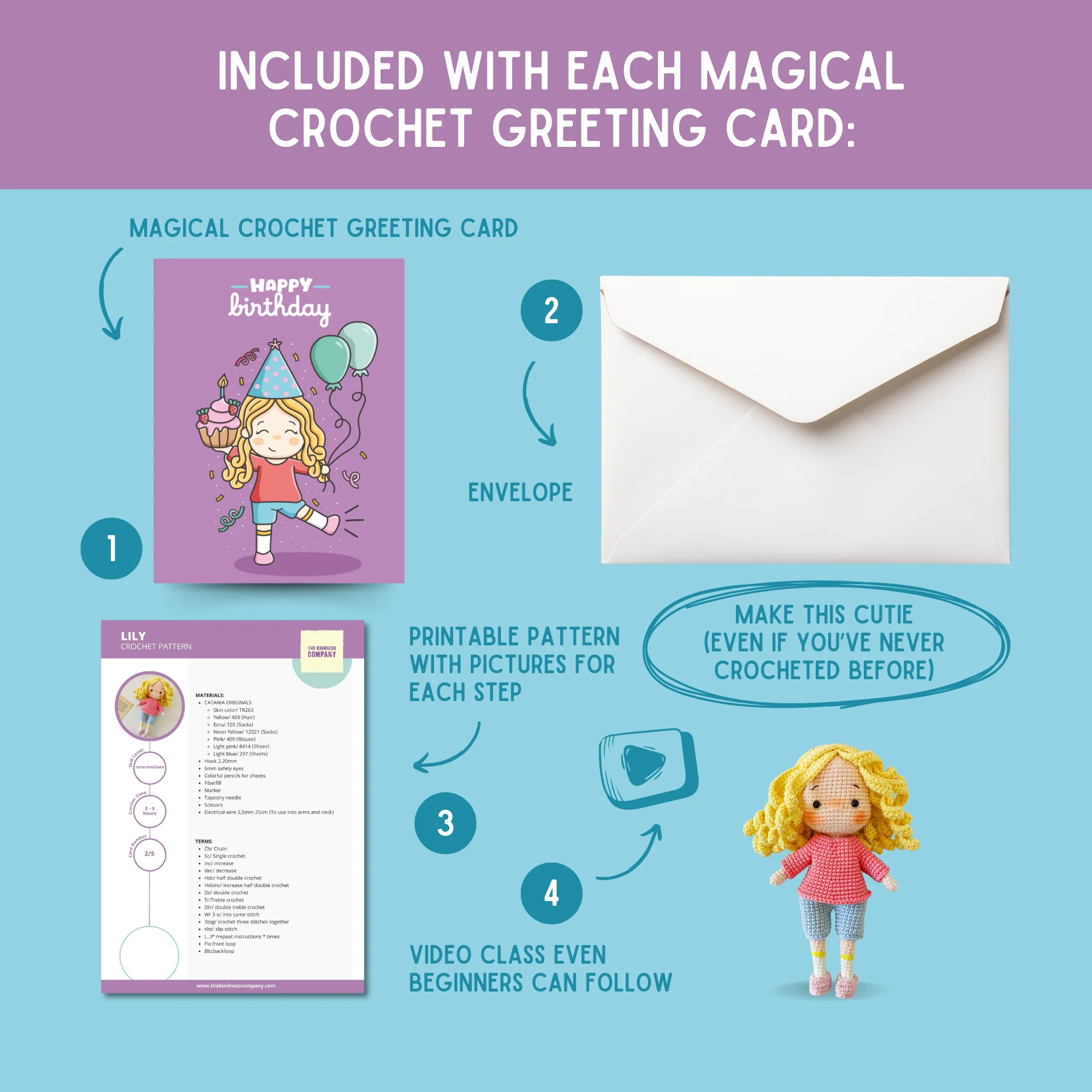 Lily Doll Crochet Pattern & Matching Card: "Happy Birthday" - Image 3