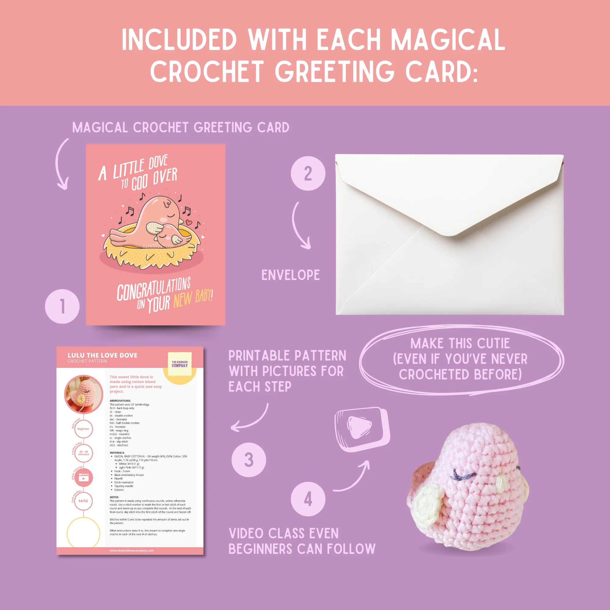Dove Crochet Pattern & Matching Card: "New Baby" - Image 3