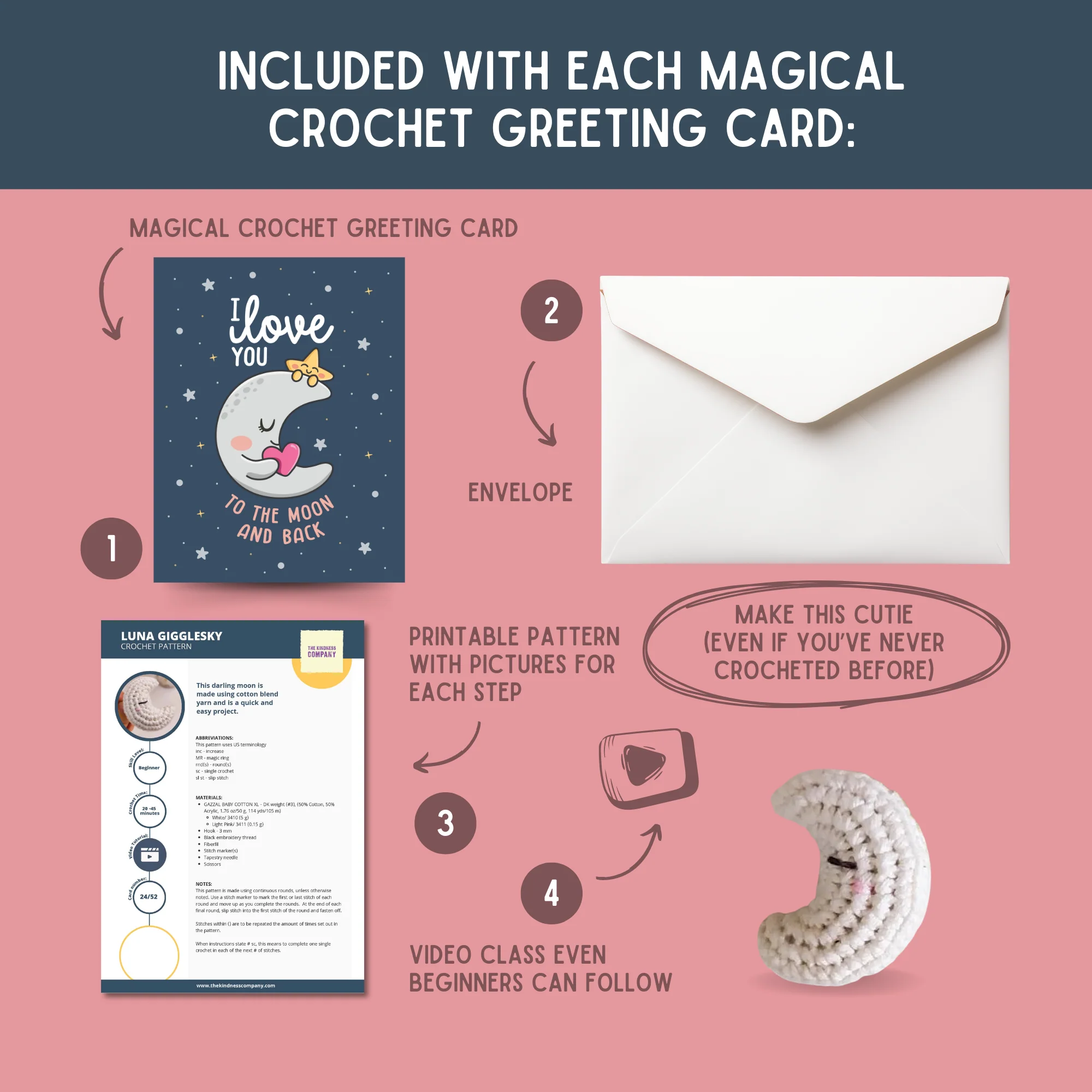 Moon Crochet Pattern & Matching Card: "I Love You" - Image 3