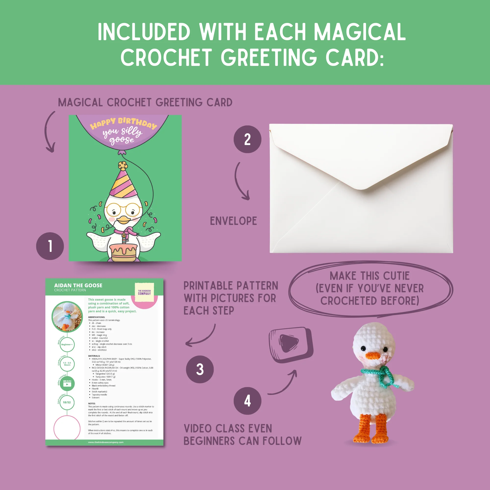 Goose Crochet Pattern & Matching Card: "Happy Birthday" - Image 3