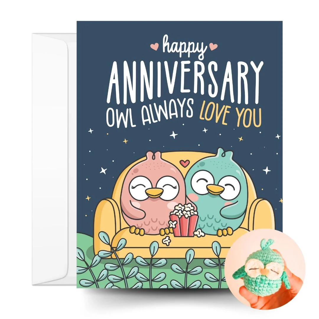 Owl Crochet Pattern & Matching Card: "Happy Anniversary"