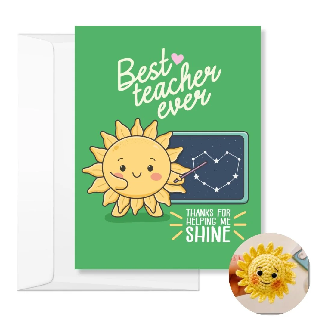 Sun Crochet Pattern & Matching Card: "Best Teacher"