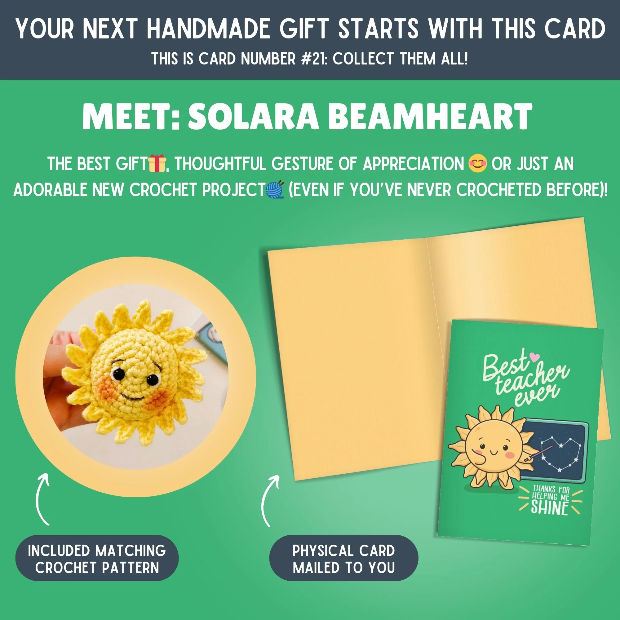 Sun Crochet Pattern & Matching Card: "Best Teacher" - Image 2